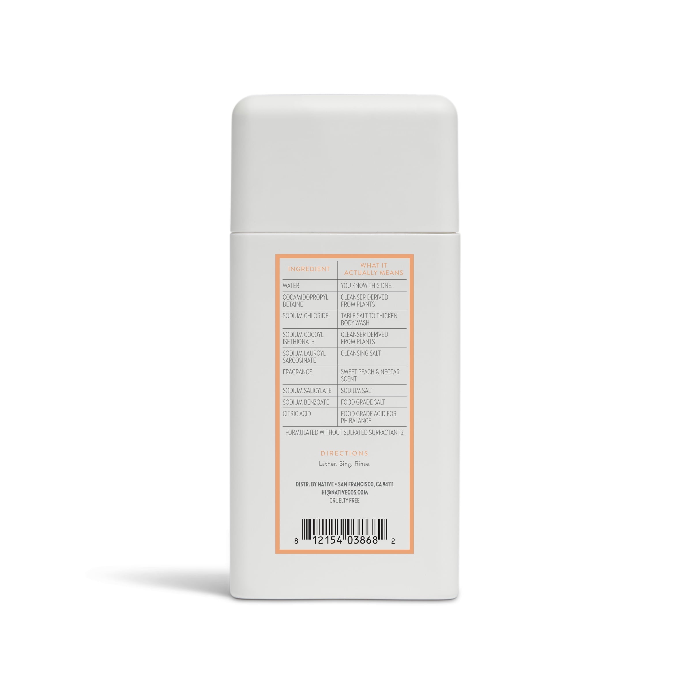Body Wash, Sweet Peach &amp; Nectar, Sulfate Free, Naturally Derived Ingredients, 24hr Freshness, for Women &amp; Men, 3 fl oz