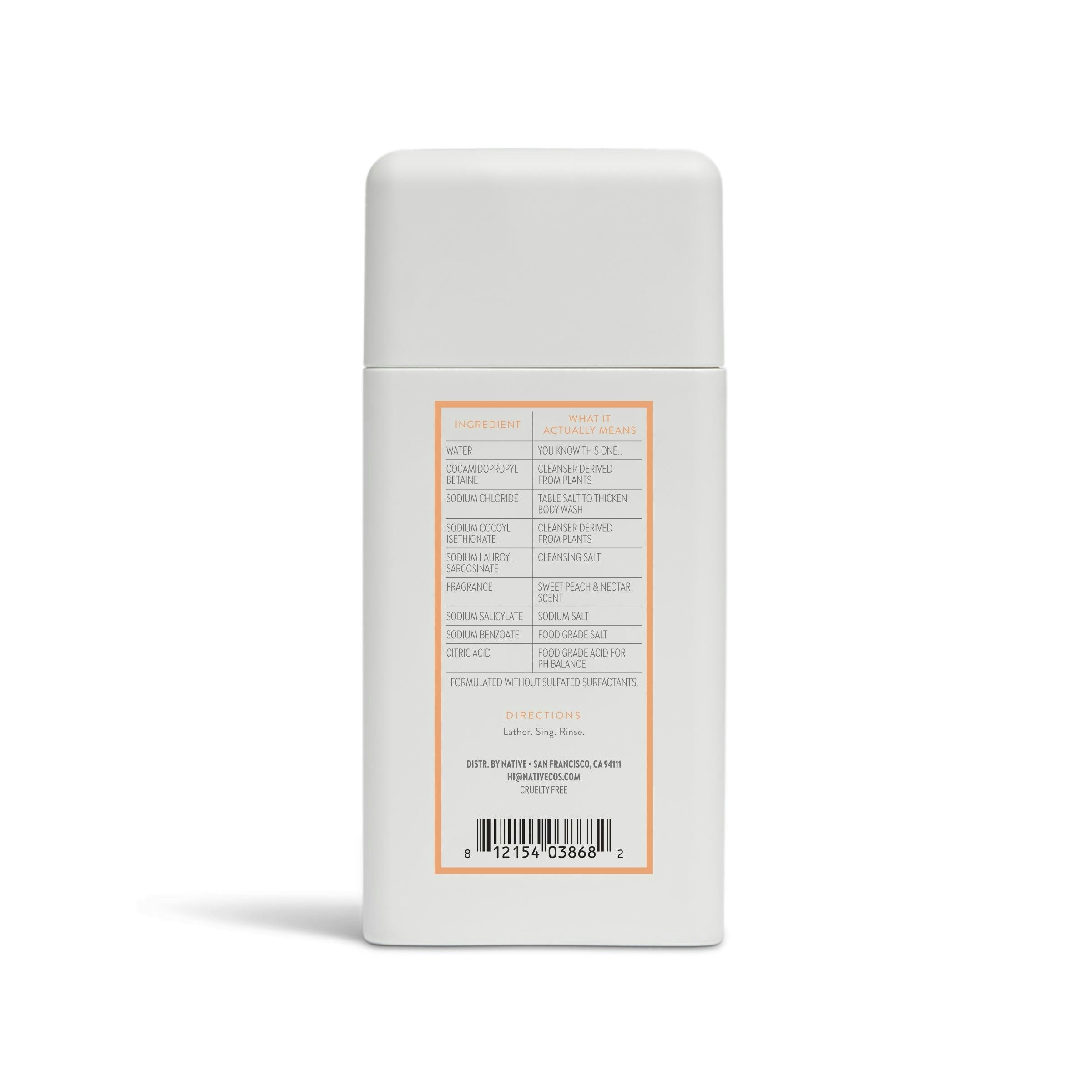 Body Wash, Sweet Peach &amp; Nectar, Sulfate Free, Naturally Derived Ingredients, 24hr Freshness, for Women &amp; Men, 3 fl oz