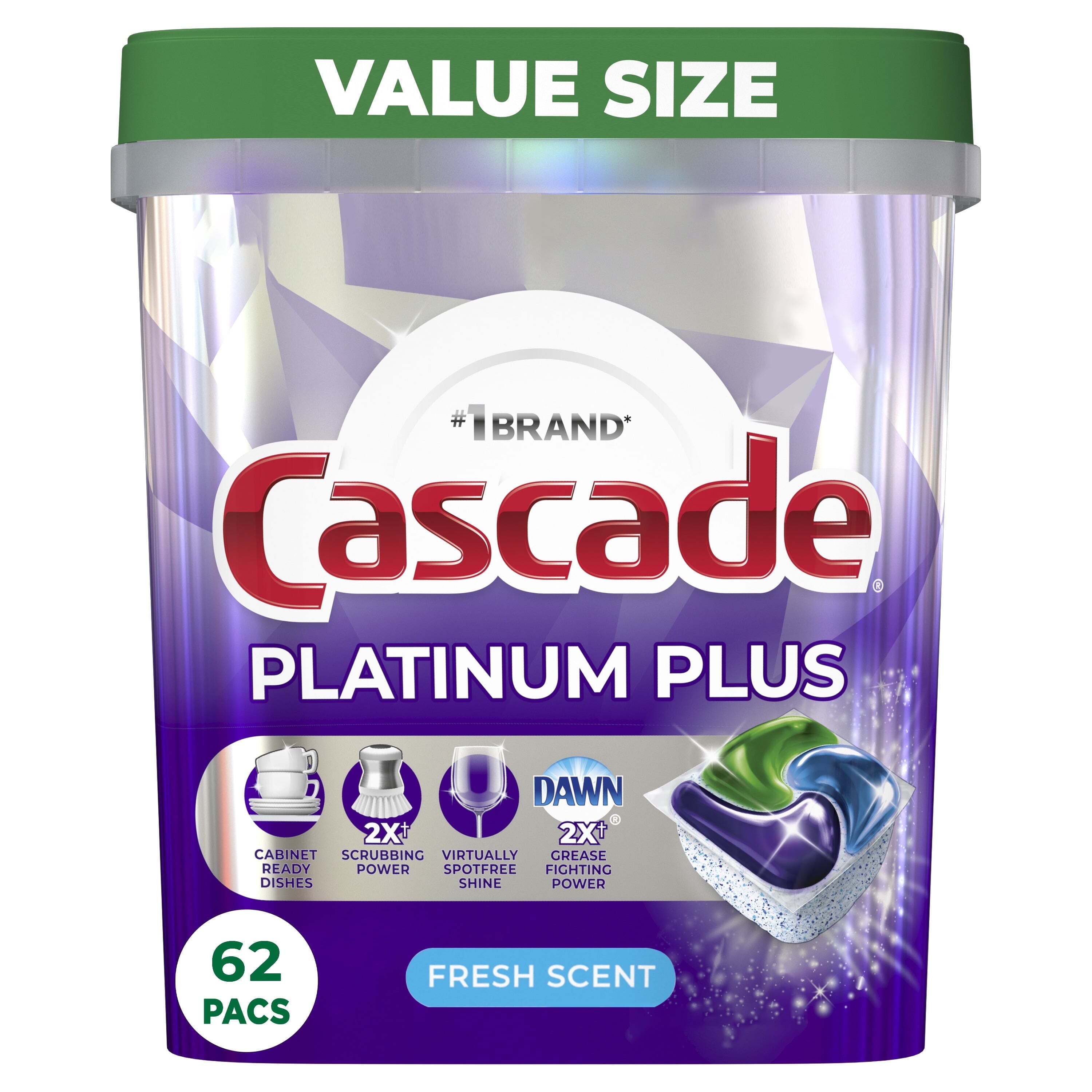 Platinum Plus Dishwasher Detergent Pacs, Fresh, 62 Count