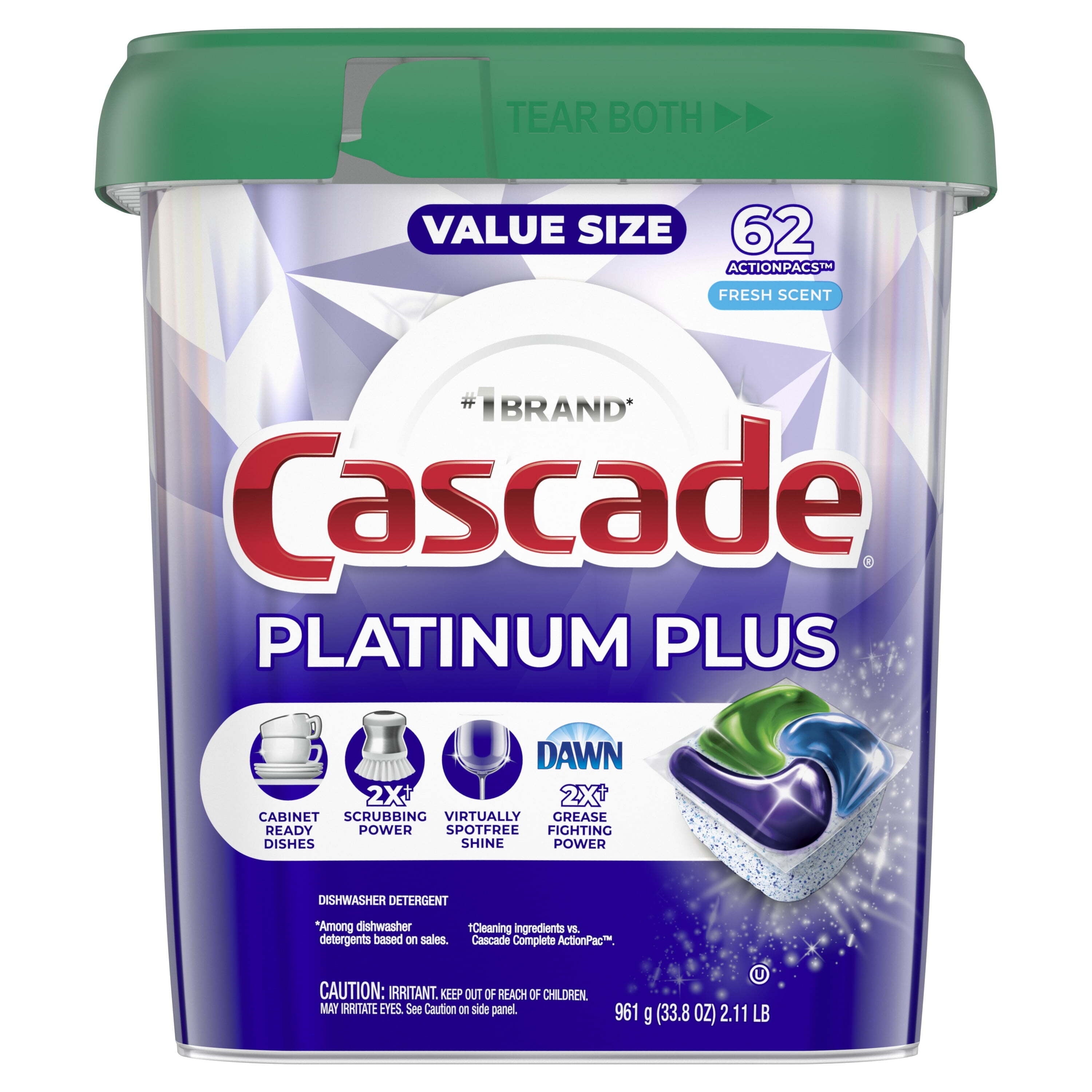 Platinum Plus Dishwasher Detergent Pacs, Fresh, 62 Count