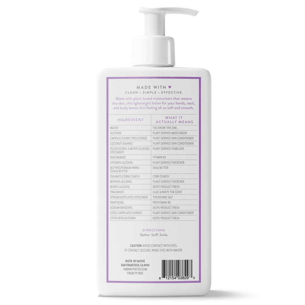 Moisturizing Hand &amp; Body Lotion, Lilac &amp; White Tea, Paraben Free, for Women and Men, 16.5 fl oz