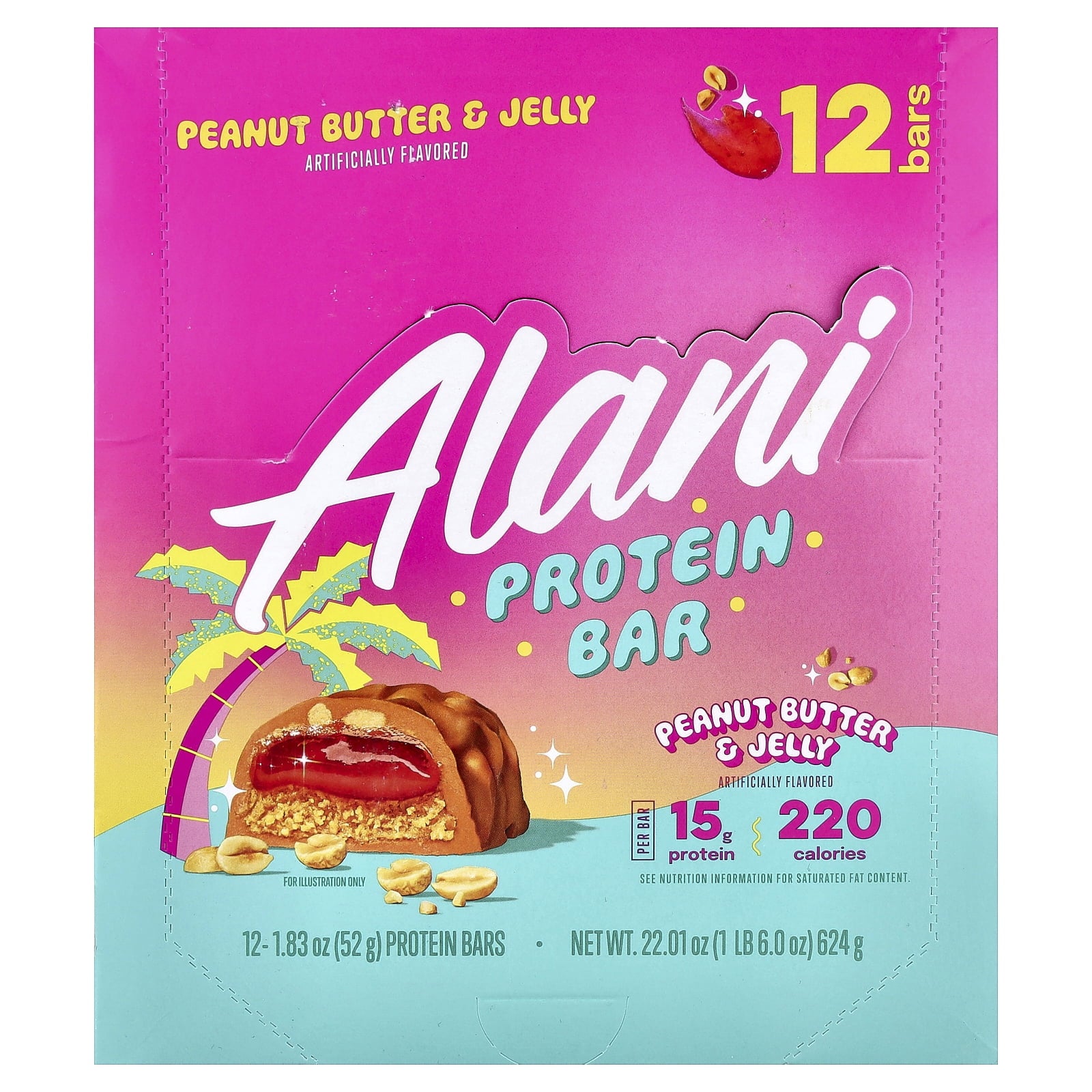 Protein Bar, Peanut Butter &amp; Jelly, 12 Bars, 1.83 oz (52 g) Each