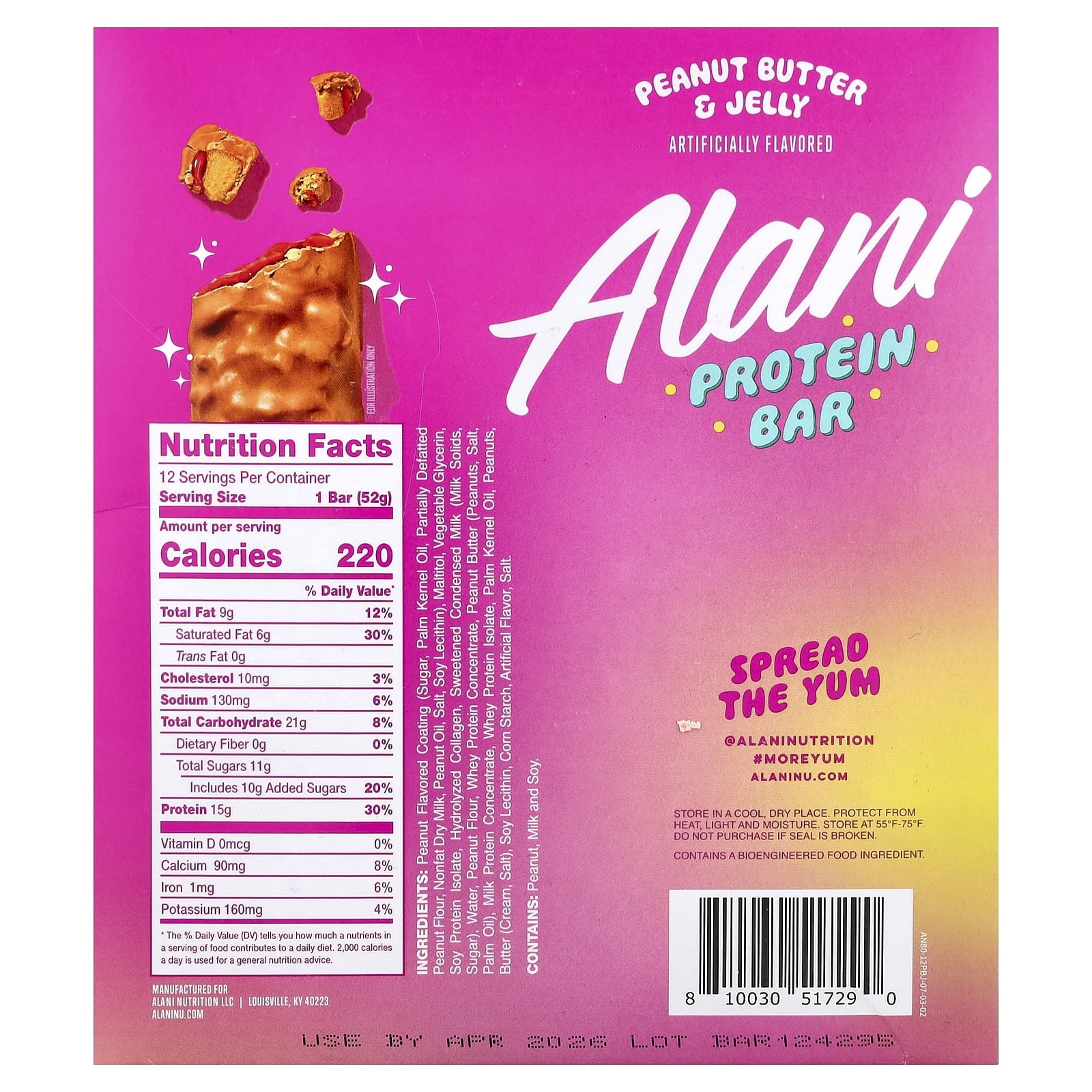 Protein Bar, Peanut Butter &amp; Jelly, 12 Bars, 1.83 oz (52 g) Each
