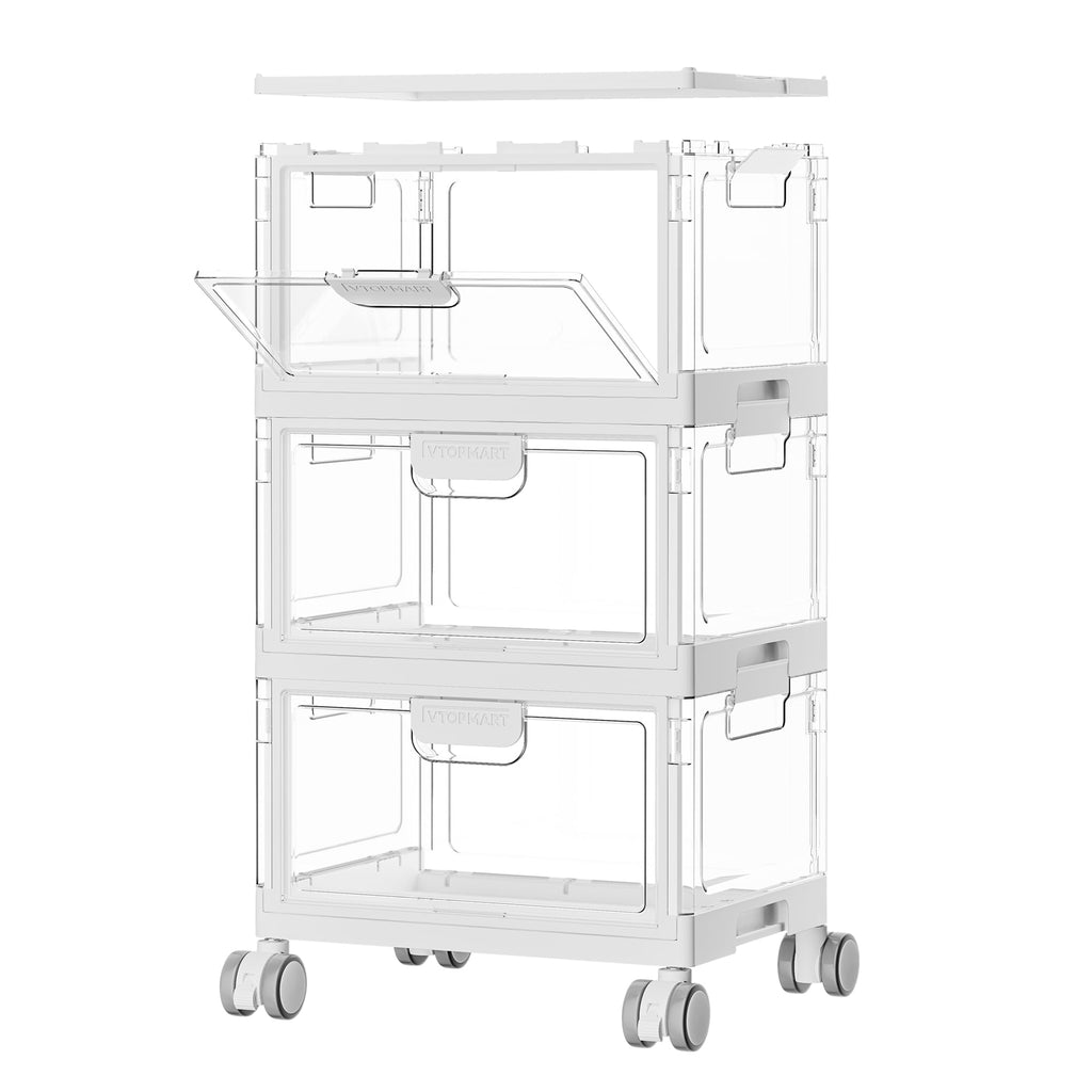 3-Layer Storage Bins, 72Qt Large Storage Containers with Lids, Storage Bins with wheels for Home Office Bedroom, Bathroom, White