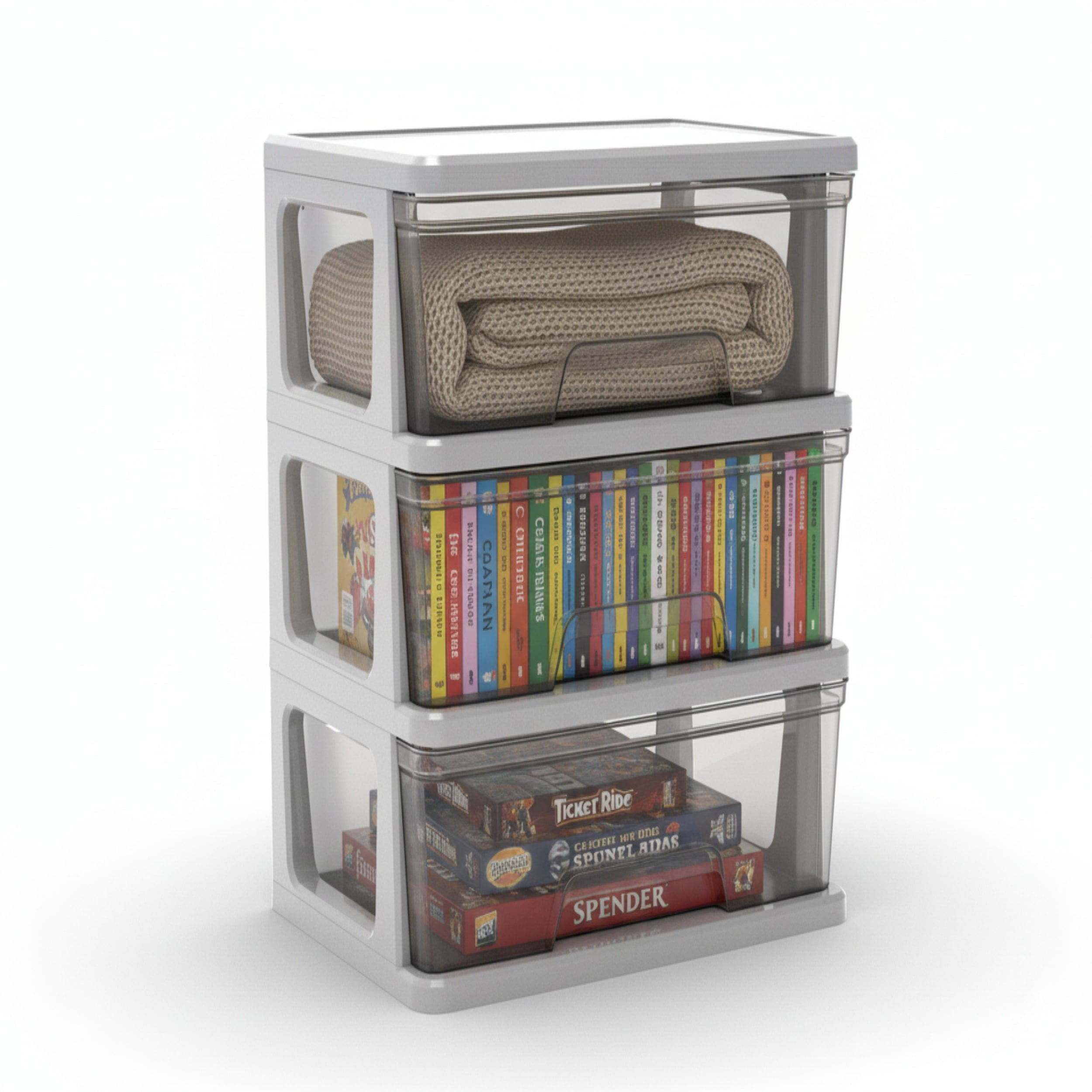 Knock Down Medium Storage Cart with Drawers, Silver Plastic
