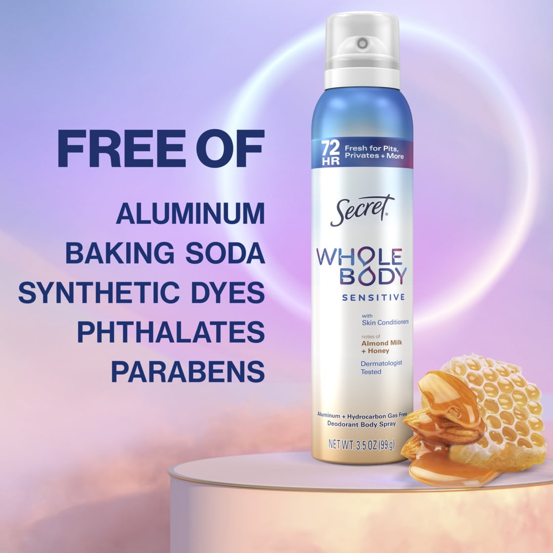 Whole Body Deodorant Spray for Women, Almond Milk &amp; Honey Scent, Aluminum Free Deodorant, 72 HR Odor Protection, 3.5oz
