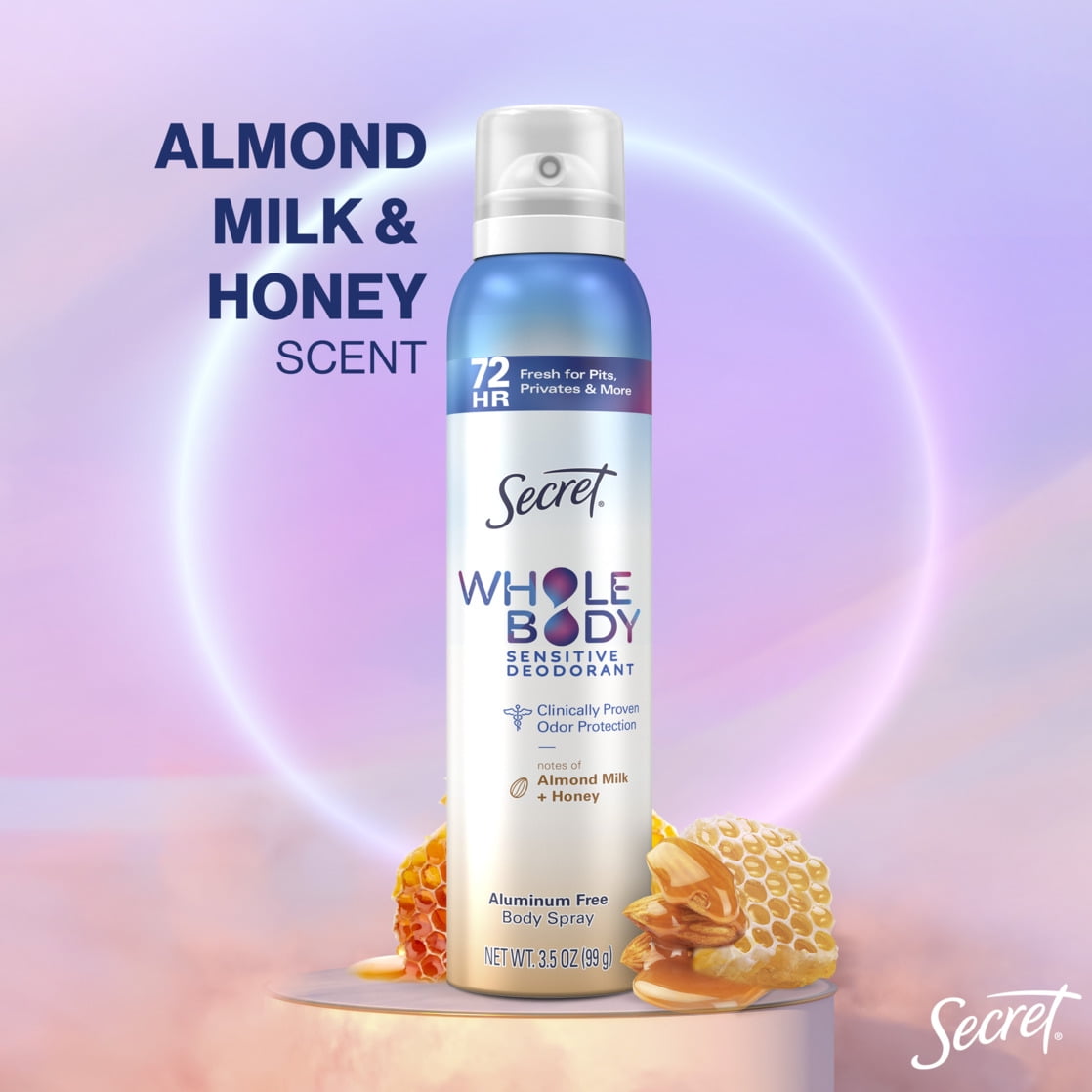 Whole Body Deodorant Spray for Women, Almond Milk &amp; Honey Scent, Aluminum Free Deodorant, 72 HR Odor Protection, 3.5oz