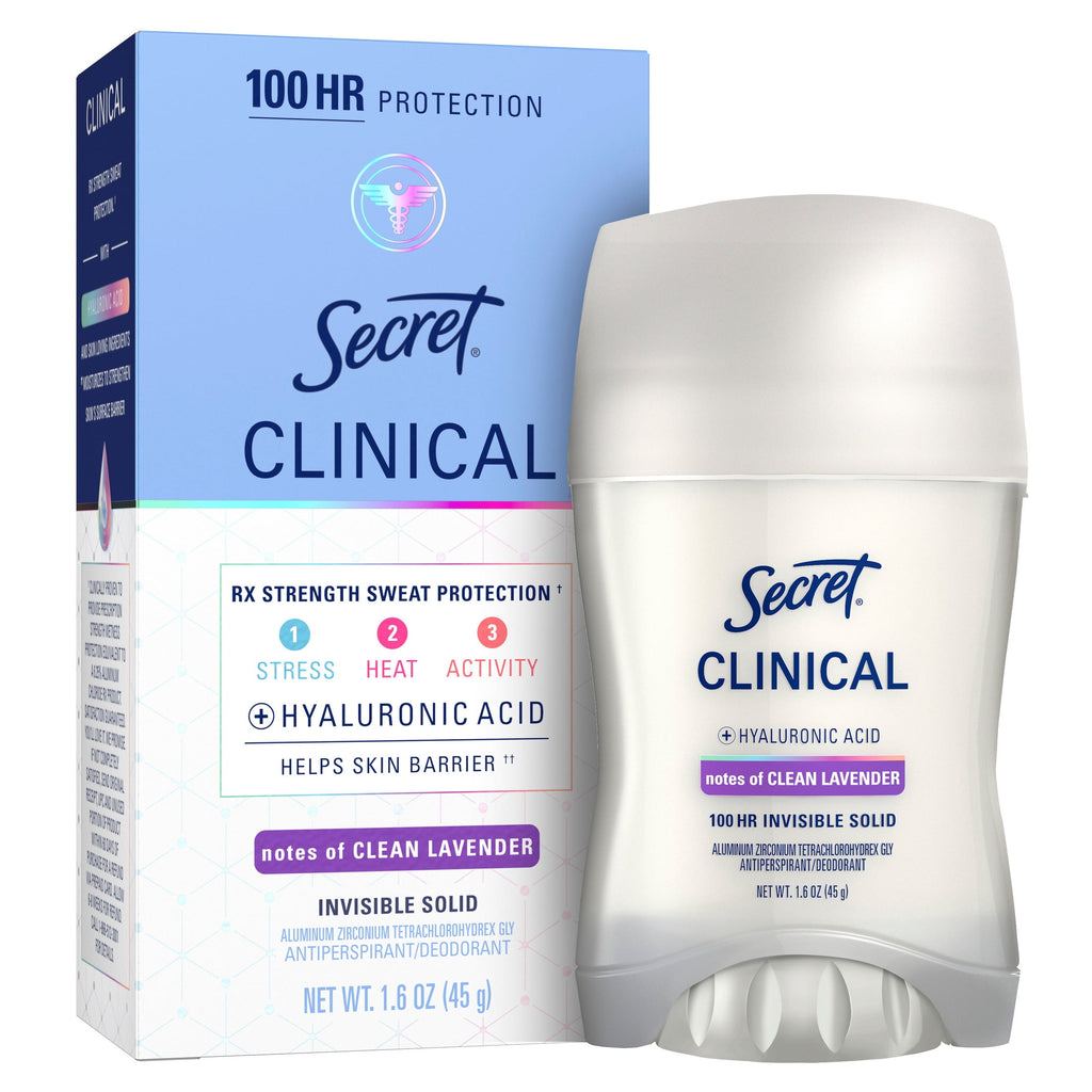 Clinical Antiperspirant Deodorant for Women, 100HR Sweat &amp; Odor Protection, Hyaluronic Acid, Invisible Solid, Clean Lavender, 1.6 oz