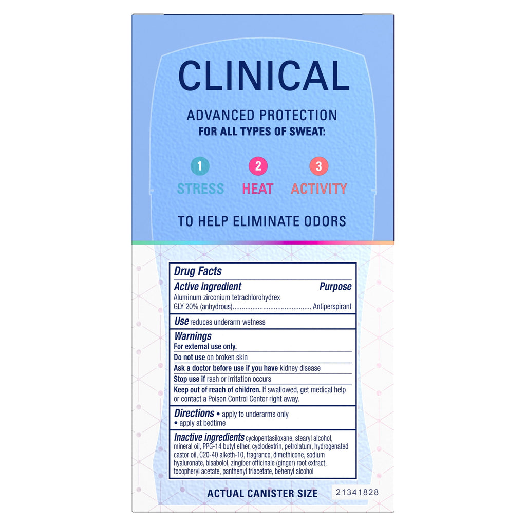 Clinical Antiperspirant Deodorant for Women, 100HR Sweat &amp; Odor Protection, Hyaluronic Acid, Invisible Solid, Clean Lavender, 1.6 oz