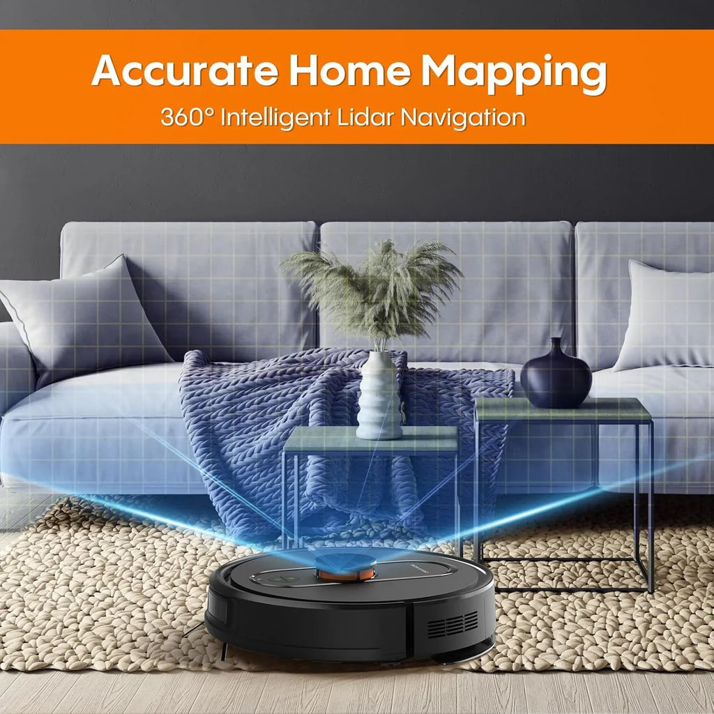 Robot Vacuum and Mop with Self-Emptying, 5000Pa Robotic Vacuum with LiDAR Navigation, Mapping, 60-Day Hands-Free Cleaning, No-Go Zones,Wi-Fi/App/Alexa Control, Ideal for Pet, Hard Floors, Carpet