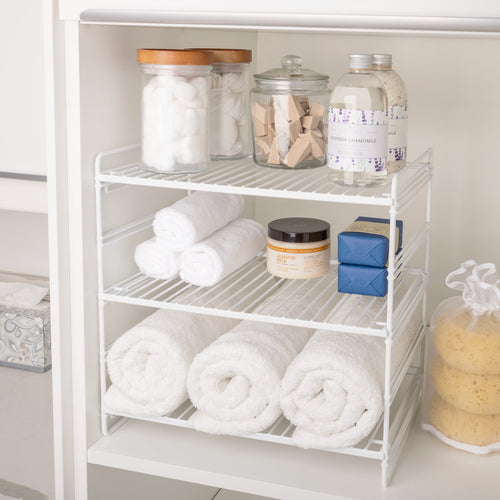 3-Tier Shelf Organizer, Kitchen Counter Storage Rack for Pantry and Cabinet Organization, White