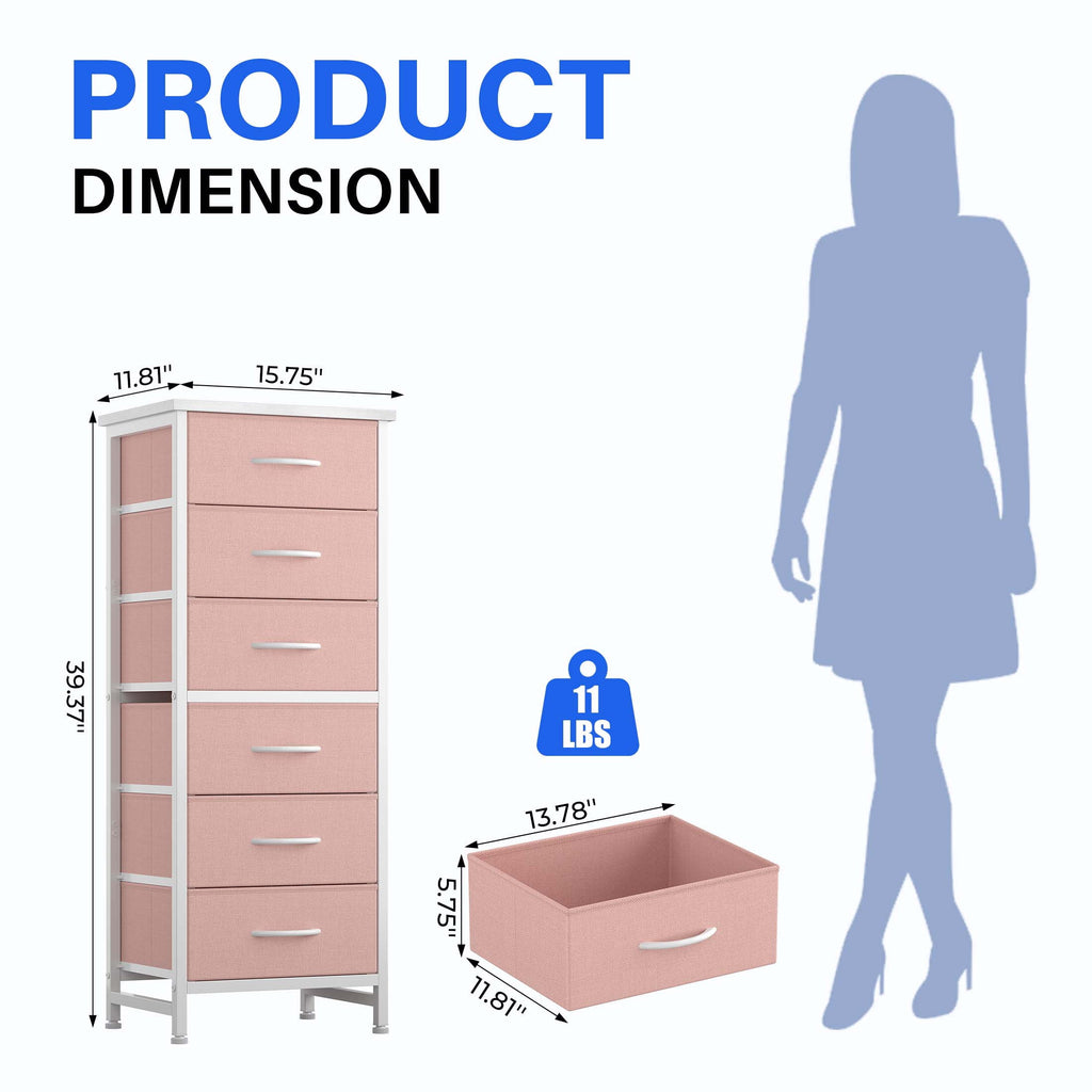 5 Fabric Dresser with 5 Storage Drawers, TV Stand with Wooden Top Metal Frame for Clothes, Living Room, Hallway, Entryway, Rust