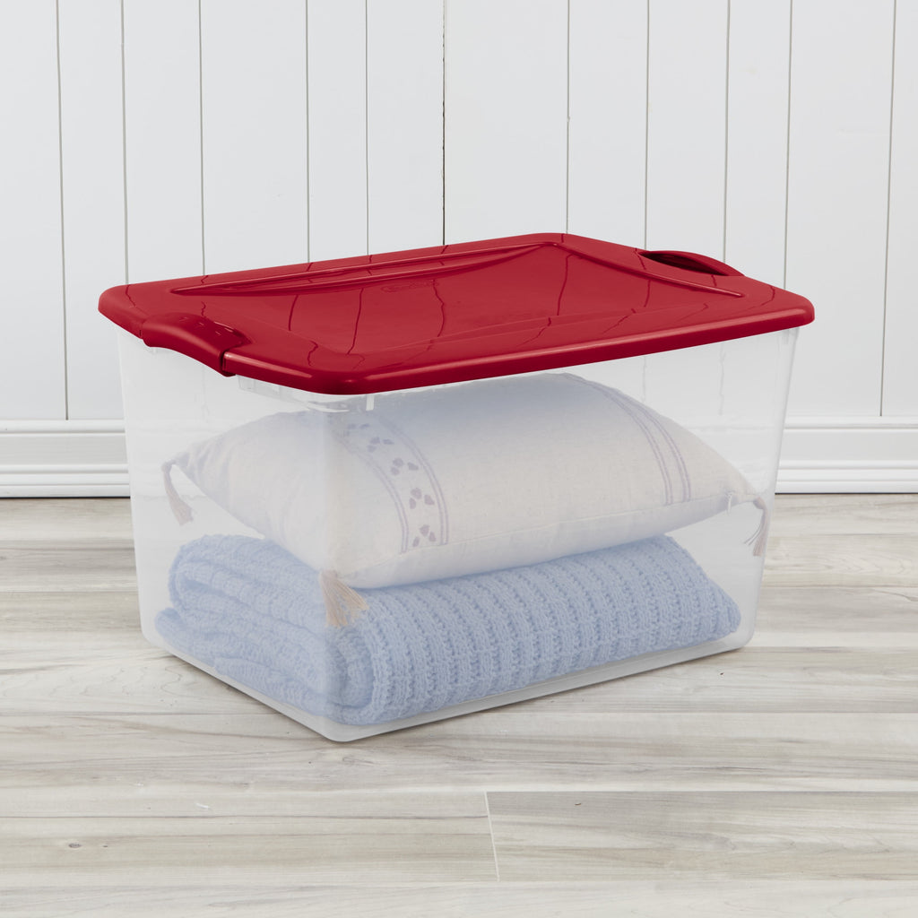 66 Quart Large Latching Storage Bin, Clear Plastic Storage Container with Latch Lid, Blue