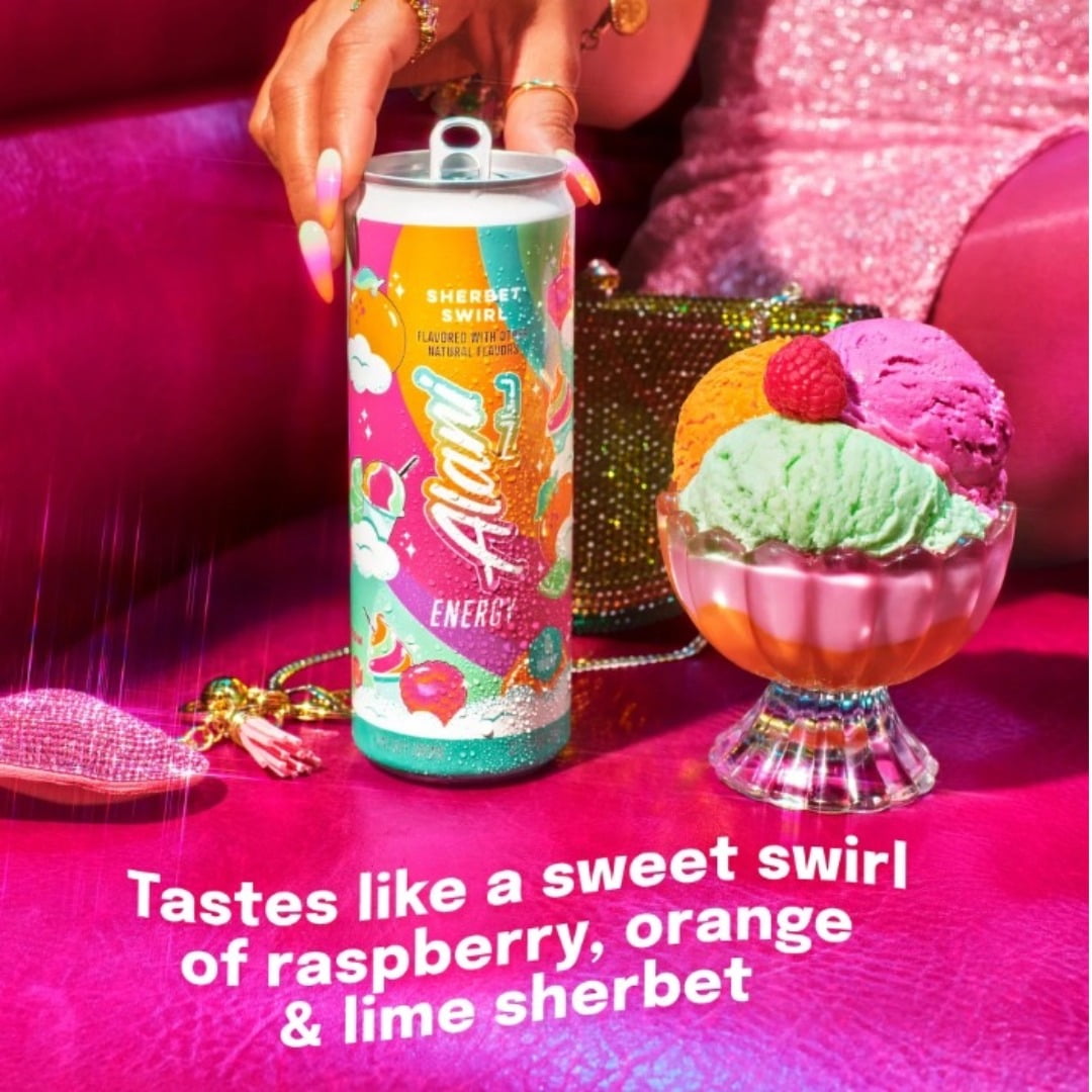 New Alani Energy Drink, Sherbet Swirl Flavor, 12 fl oz Cans, 6 Pack