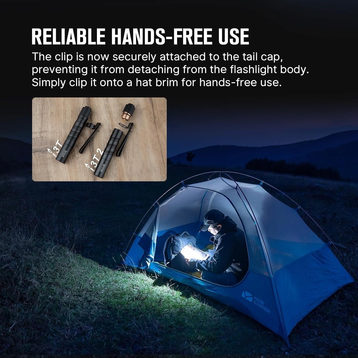 I3T 2 EOS Pocket EDC Flashlight, 200 Lumens Compact Bright Handheld Flash Lights, Dual-Output Tail Switch with AAA Battery and Two-Way Pocket Clip for Camping and Hiking (Black)