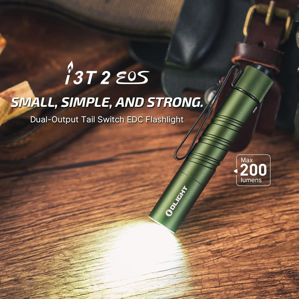 I3T 2 EOS Pocket EDC Flashlight, 200 Lumens Compact Bright Handheld Flash Lights, Dual-Output Tail Switch with AAA Battery and Two-Way Pocket Clip for Camping and Hiking (Black)