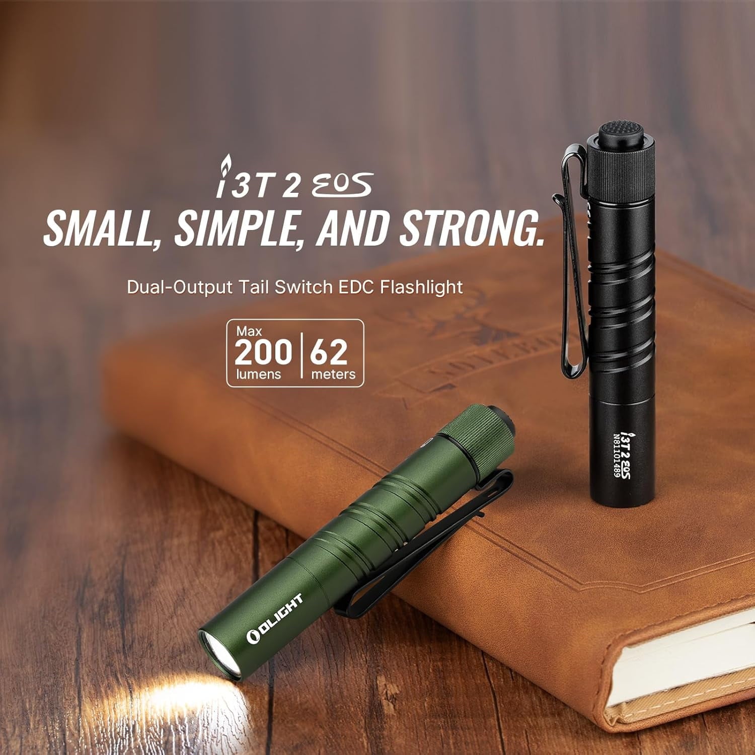 I3T 2 EOS Pocket EDC Flashlight, 200 Lumens Compact Bright Handheld Flash Lights, Dual-Output Tail Switch with AAA Battery and Two-Way Pocket Clip for Camping and Hiking (Black)