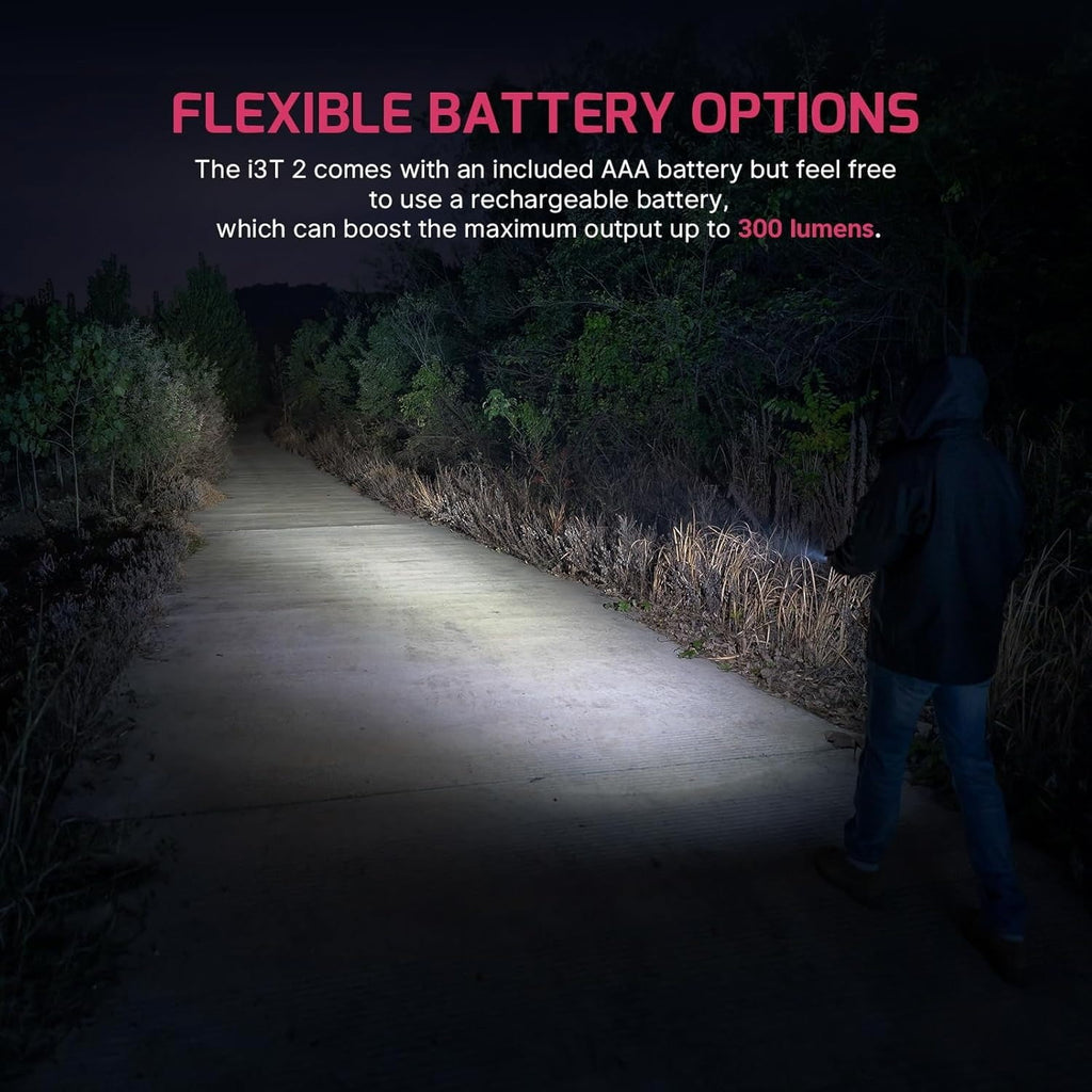 I3T 2 EOS Pocket EDC Flashlight, 200 Lumens Compact Bright Handheld Flash Lights, Dual-Output Tail Switch with AAA Battery and Two-Way Pocket Clip for Camping and Hiking (Black)
