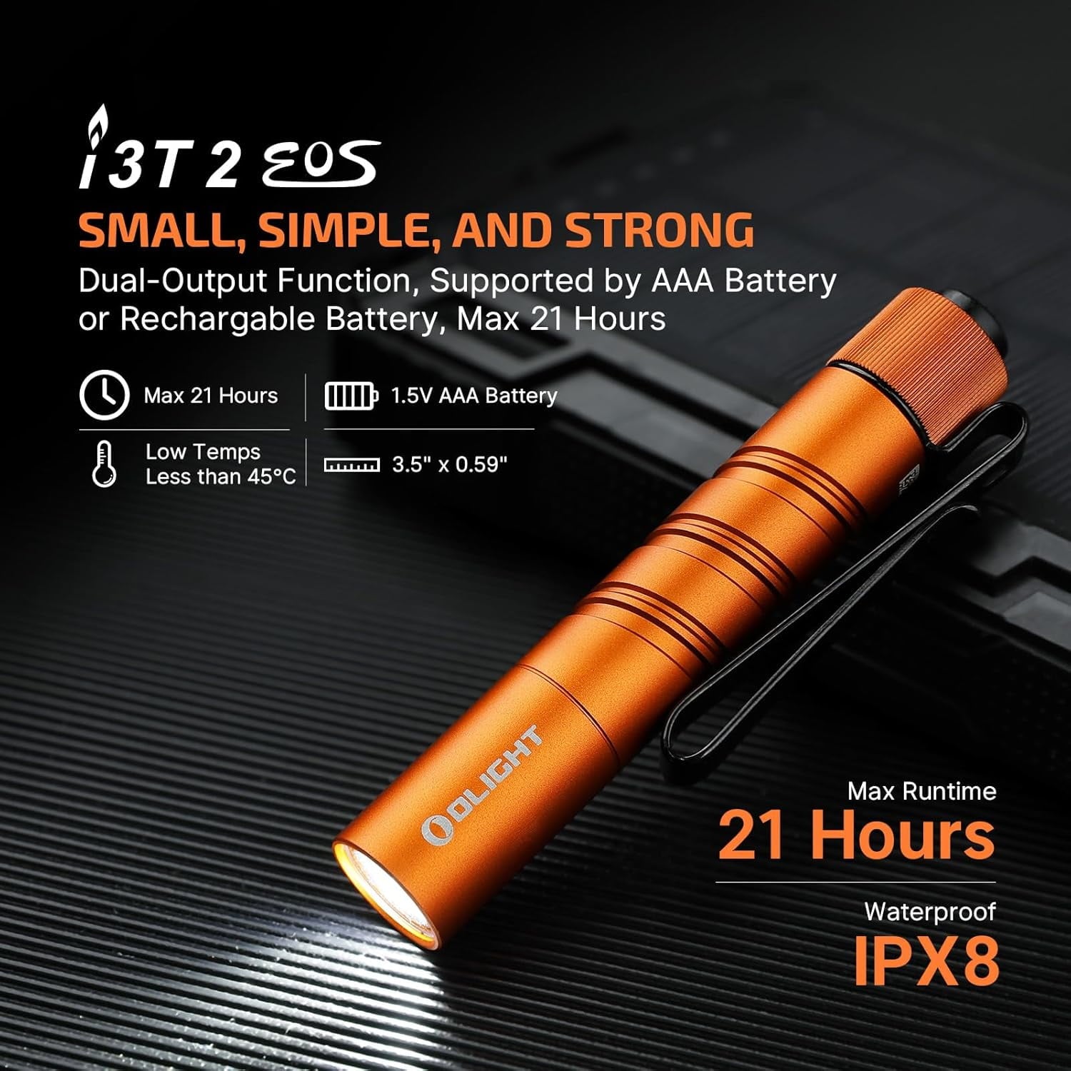 I3T 2 EOS Pocket EDC Flashlight, 200 Lumens Compact Bright Handheld Flash Lights, Dual-Output Tail Switch with AAA Battery and Two-Way Pocket Clip for Camping and Hiking (Black)