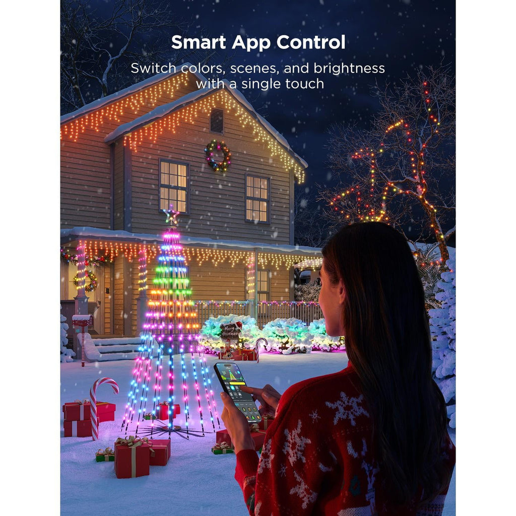 Christmas Cone Tree Lights 6ft with 66 Scene Modes, Black, IP65 Waterproof for Indoor Outdoor Xmas Decor, Remote Control, Dimmable