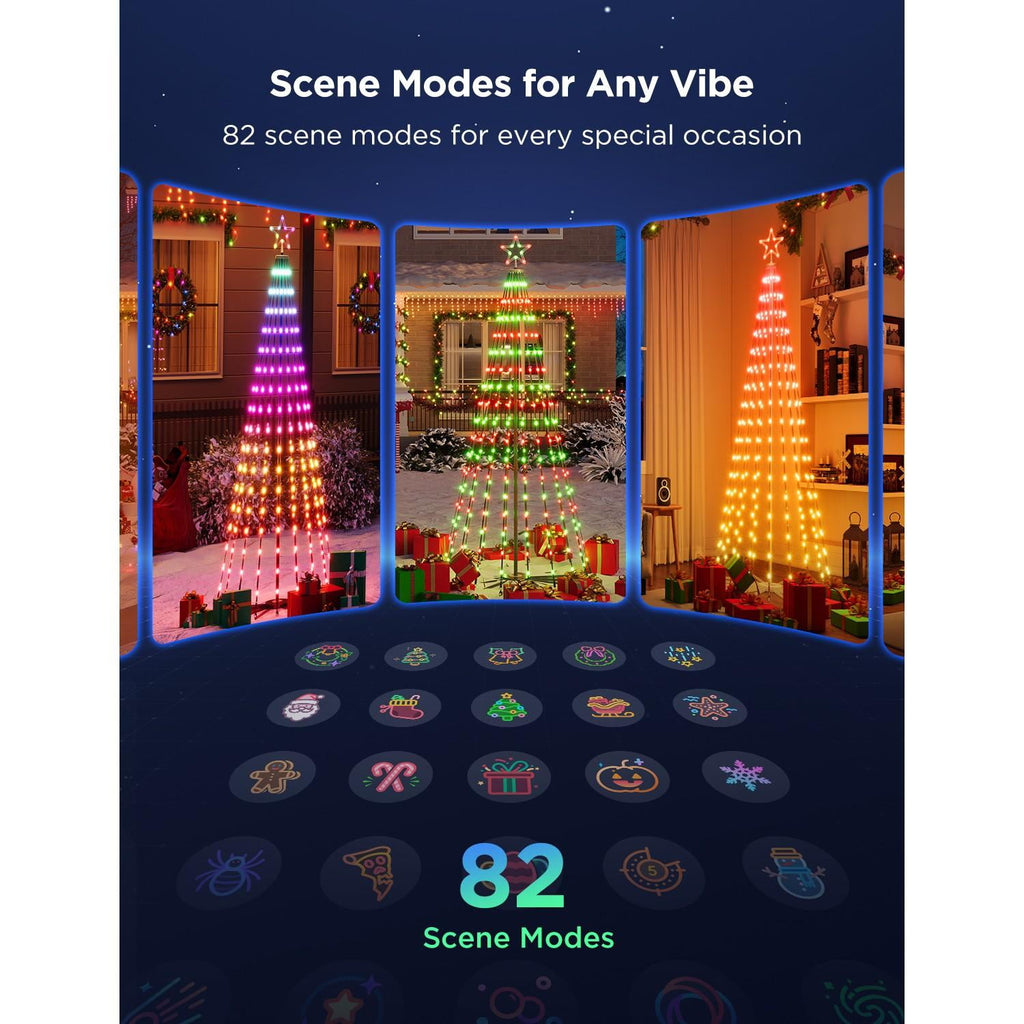 Christmas Cone Tree Lights 6ft with 66 Scene Modes, Black, IP65 Waterproof for Indoor Outdoor Xmas Decor, Remote Control, Dimmable