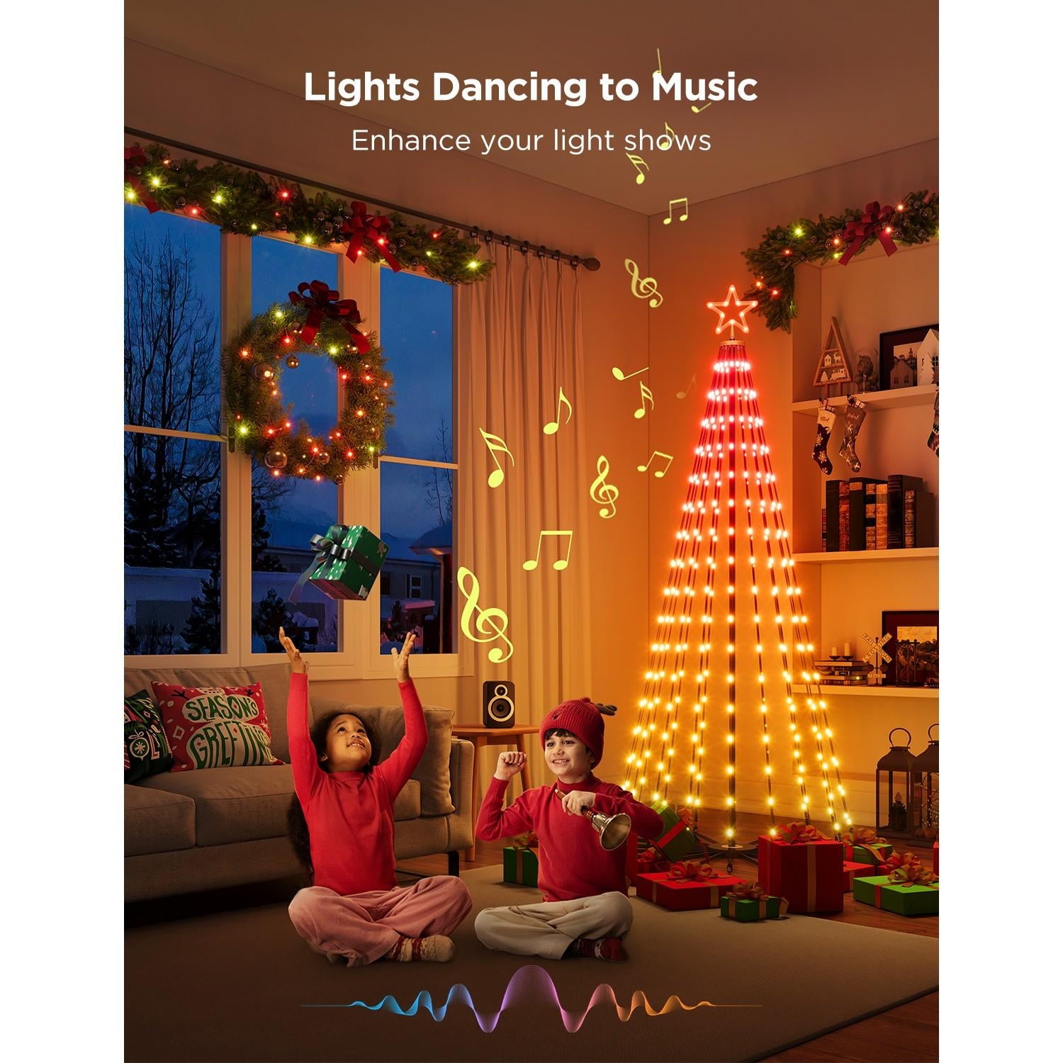 Christmas Cone Tree Lights 6ft with 66 Scene Modes, Black, IP65 Waterproof for Indoor Outdoor Xmas Decor, Remote Control, Dimmable