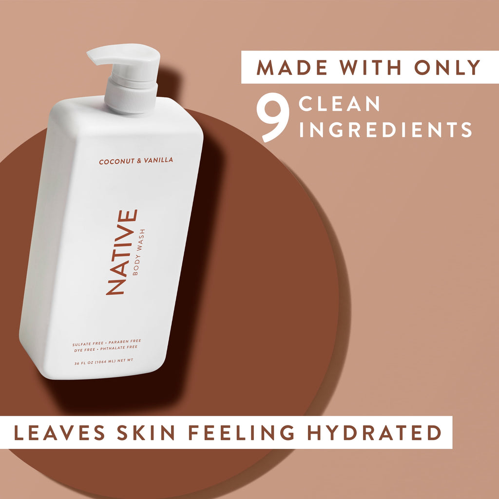 Body Wash, Coconut &amp; Vanilla, Sulfate Free, Naturally Derived Ingredients, 24hr Freshness, for Women &amp; Men, 36 fl oz