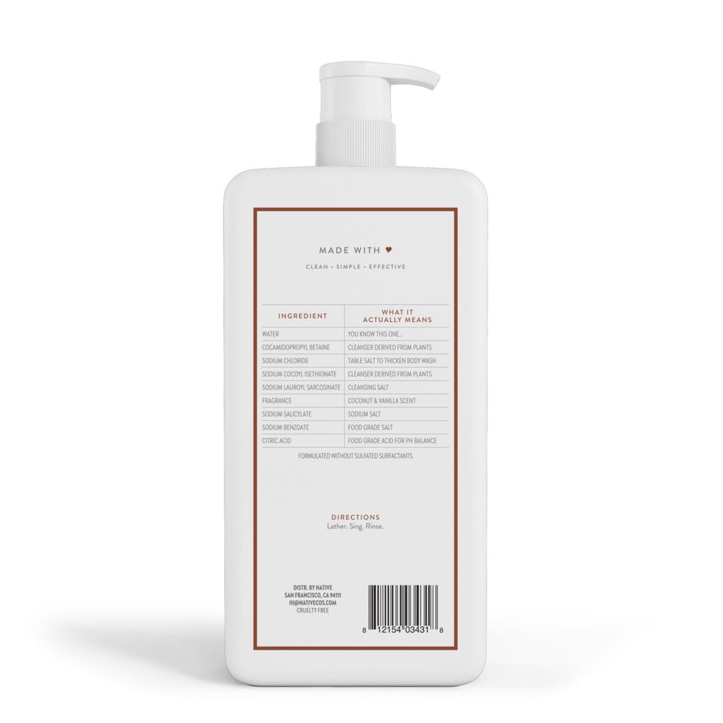 Body Wash, Coconut &amp; Vanilla, Sulfate Free, Naturally Derived Ingredients, 24hr Freshness, for Women &amp; Men, 36 fl oz