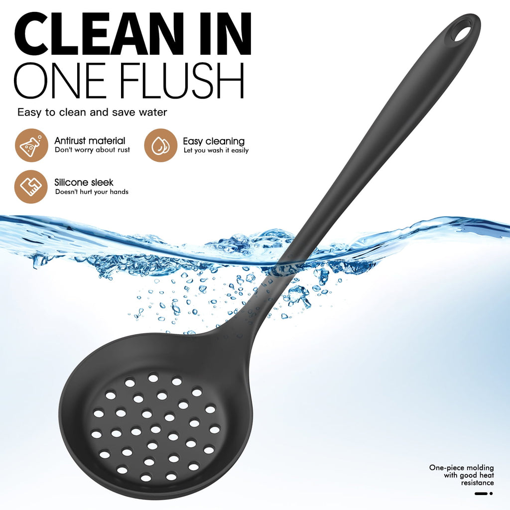 Black Silicone Cooking Utensils Set - 446°F Kitchen Utensils,Turner Tongs,Spatula,Spoon,Brush,Whisk,Kitchen Utensil Gadgets Tools Set for Nonstick Cookware, (BPA Free)