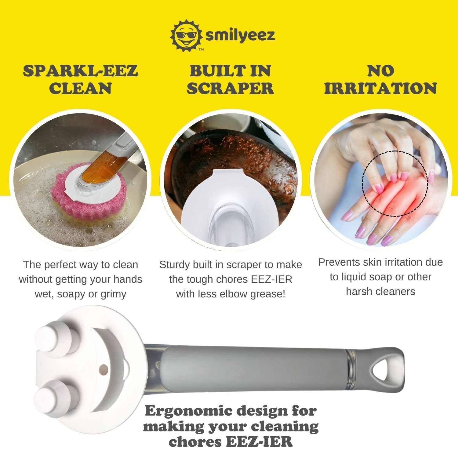 The Original Smiling Handle with Soap Dispensing for use with the SCRUB DADDY (Reg. TM) Sponge &amp; Smilyeez Scrub Moji &amp; DUO Moji Sponges