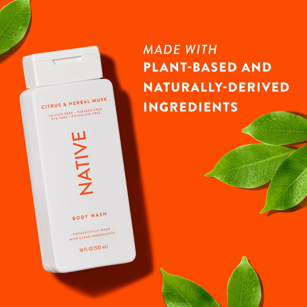 Body Wash, Citrus &amp; Herbal Musk, Sulfate Free, Naturally Derived Ingredients, 24hr Freshness, for Women &amp; Men, 18 fl oz