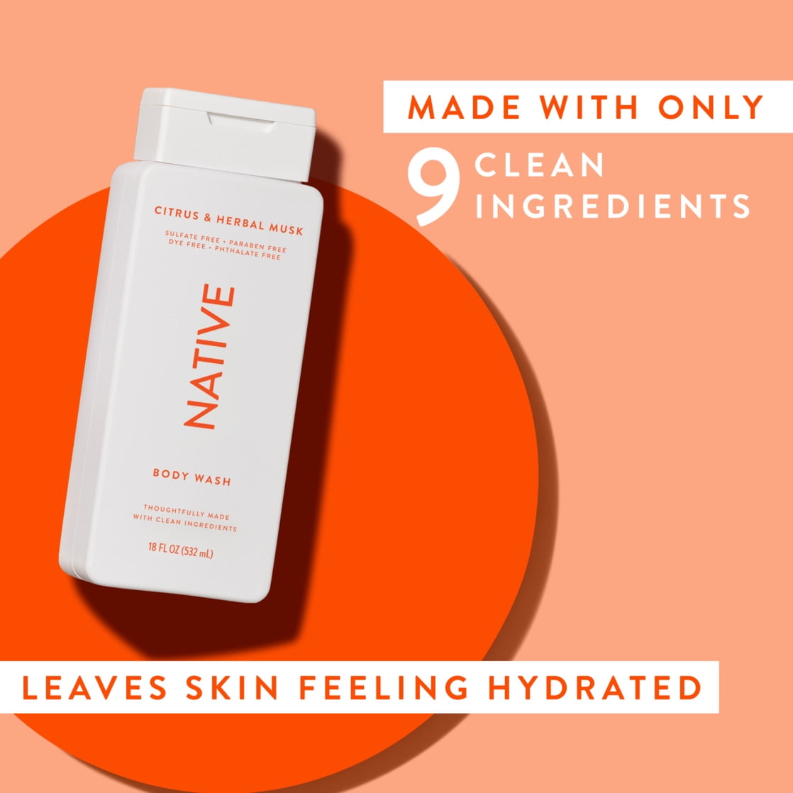 Body Wash, Citrus &amp; Herbal Musk, Sulfate Free, Naturally Derived Ingredients, 24hr Freshness, for Women &amp; Men, 18 fl oz
