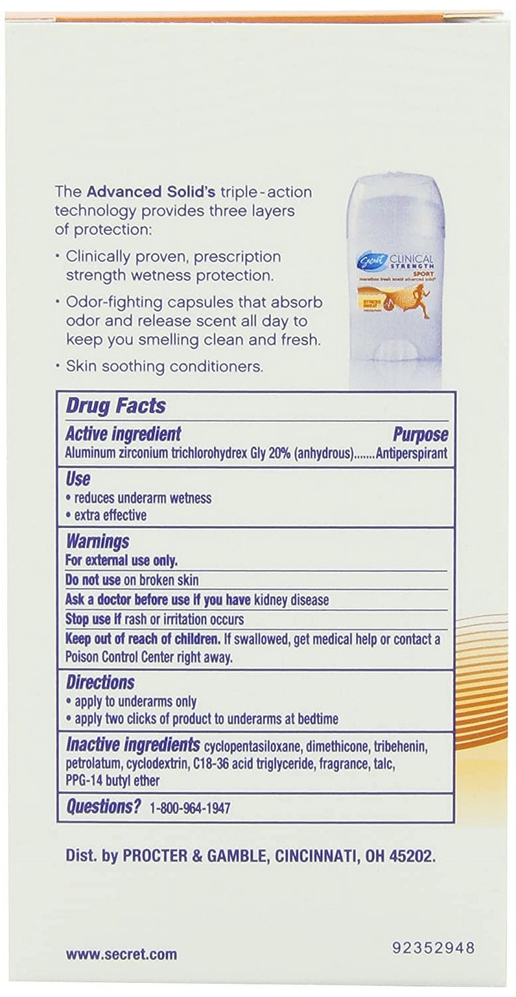 Clinical Strength Anti-Perspirant Deodorant Smooth Solid, Sport Fresh Scent 2.60 oz (Pack of 3)