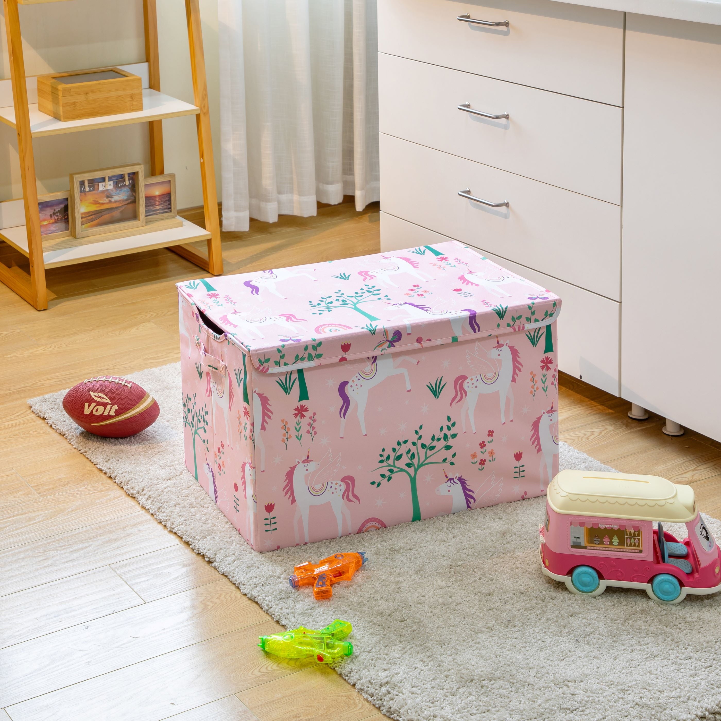 Kids Butterfly Pattern Collapsible Toy Storage Trunk, 24 in x 14.8 in x 15 in