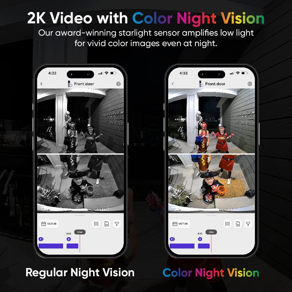 Wireless Duo Cam Video Doorbell, 2K Full HD Video, Wireless, Battery Powered, Chime Included, 2 Cameras