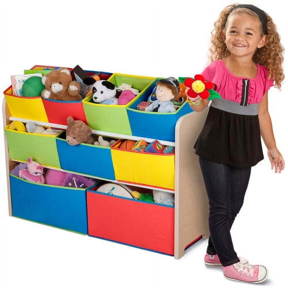 Deluxe Multi-Bin Toy Organizer with Storage Bins, Greenguard Gold, Wood, Natural