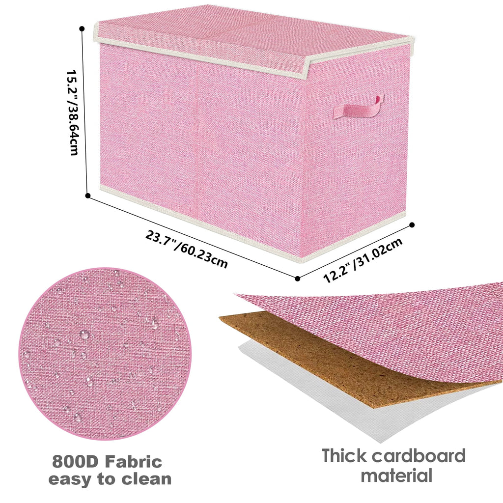 Large Toy Box for Girls,Toy Chest for Kids -Collapsible Toy Storage Organizer with Lid Toy Bin Storage Organizer for Nursery, Playroom, Bedroom , Closet, Living Room, Kindergarten (Pink)