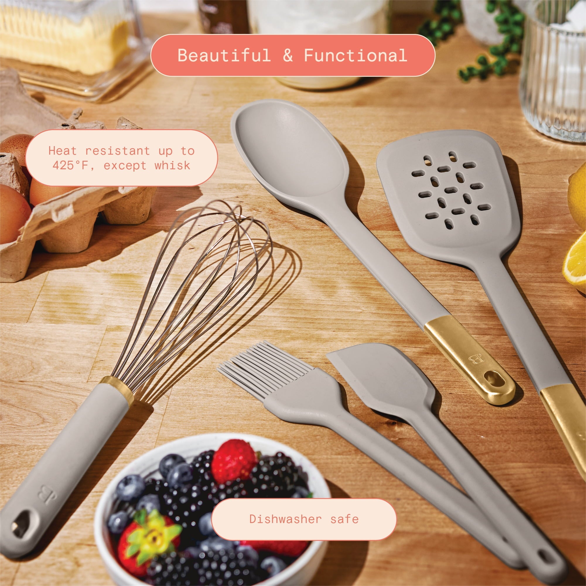 5-Piece Kitchen Tool Set, Porcini Taupe by Drew Barrymore