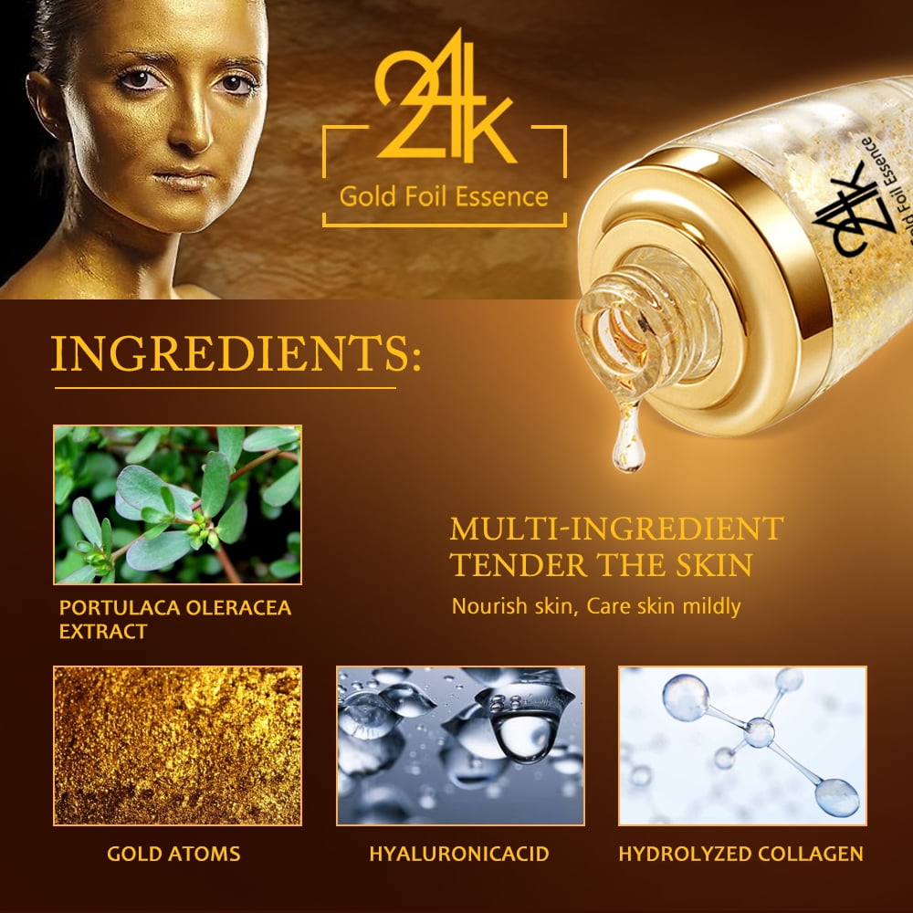60ml 24K Gold Face Serum with Hyaluronic Acid for and Night Wrinkle Removal Facial Moisturizer Firming Lifting Skin Essence