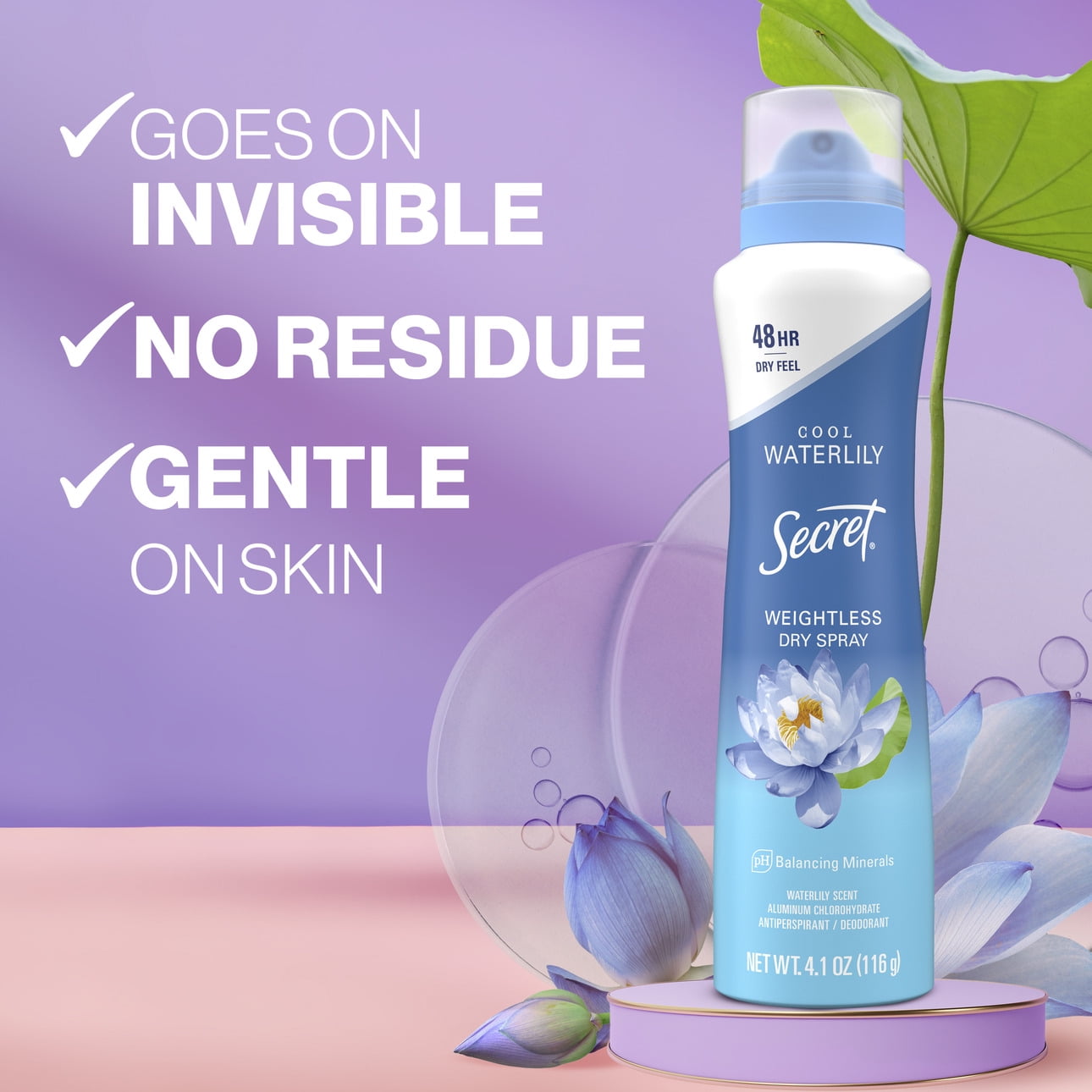 Dry Spray Antiperspirant Deodorant, Waterlily and Argan Oil, 4.1 oz
