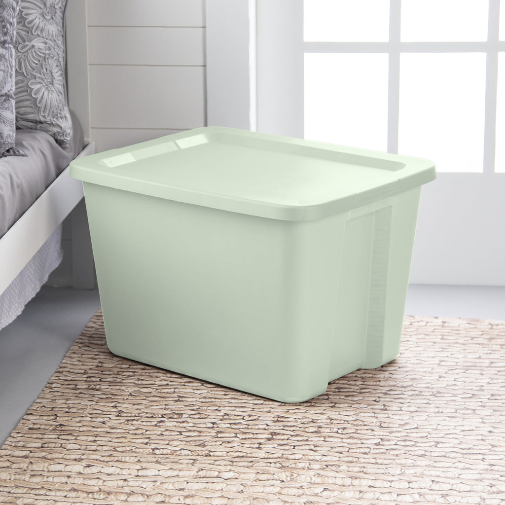 18 Gallon Tote, Plastic Storage Bin with Snap-on Lid, Light Green