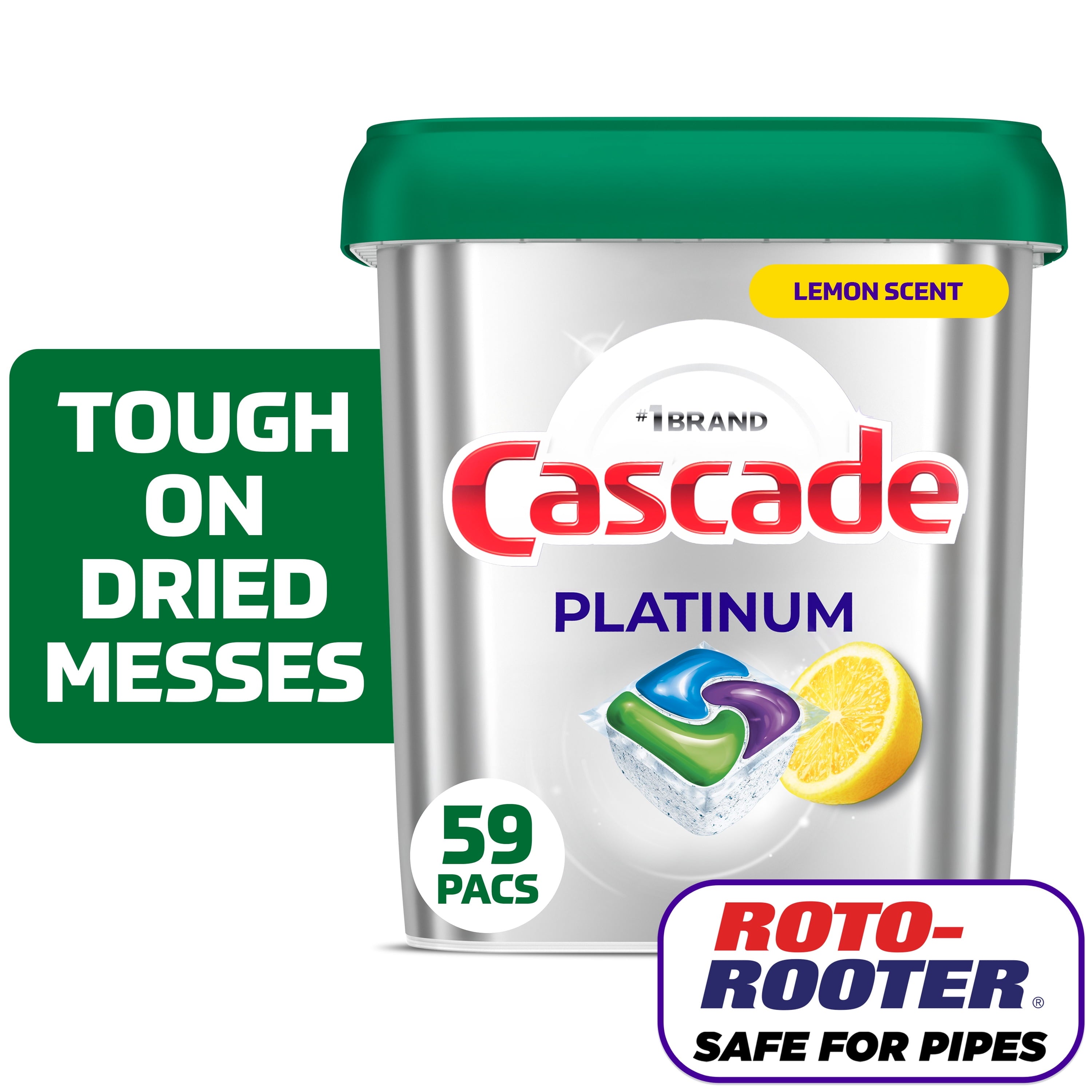 Platinum Dishwasher Pods, Dishwasher Detergent, Dish Detergent Soap, Lemon, 59 count