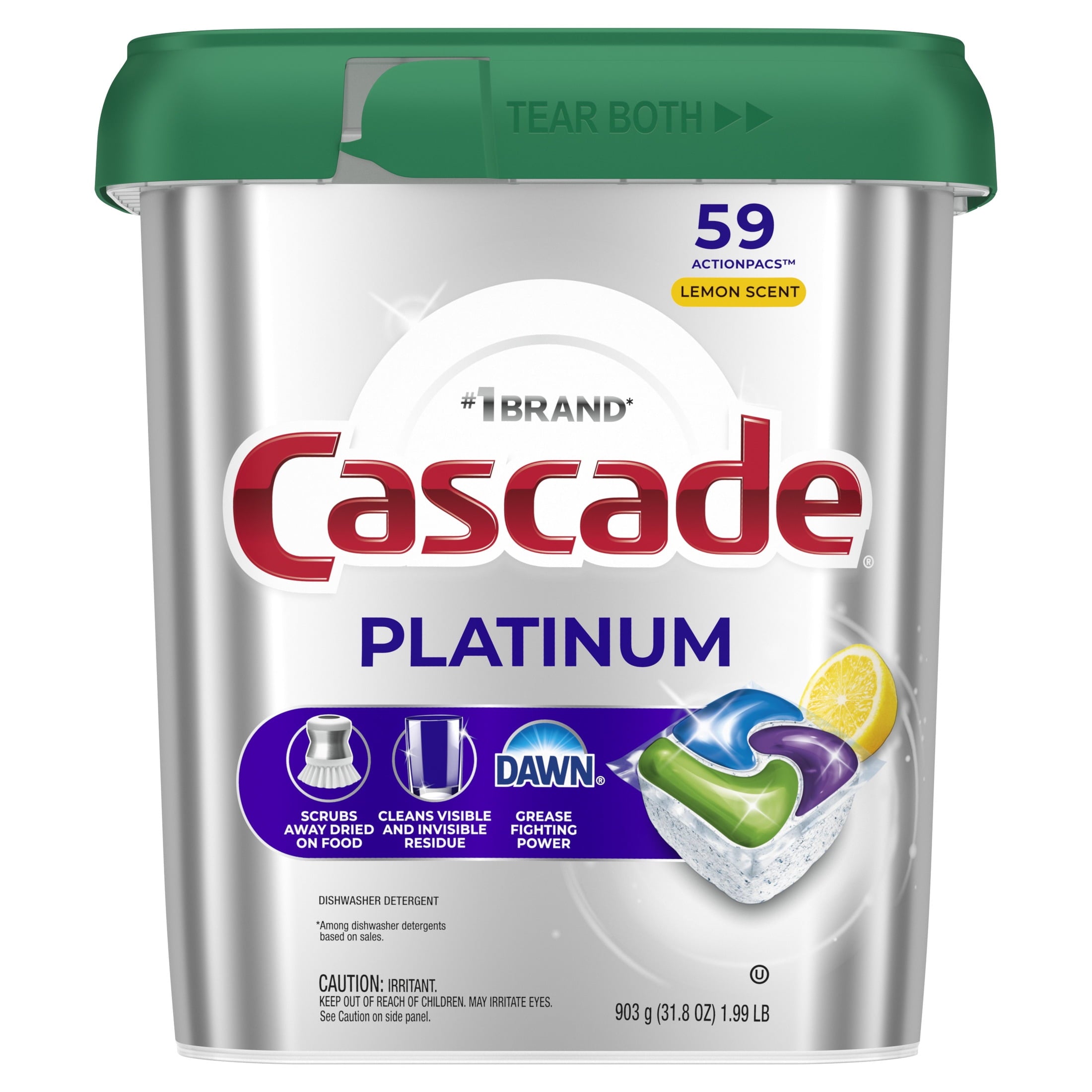 Platinum Dishwasher Pods, Dishwasher Detergent, Dish Detergent Soap, Lemon, 59 count