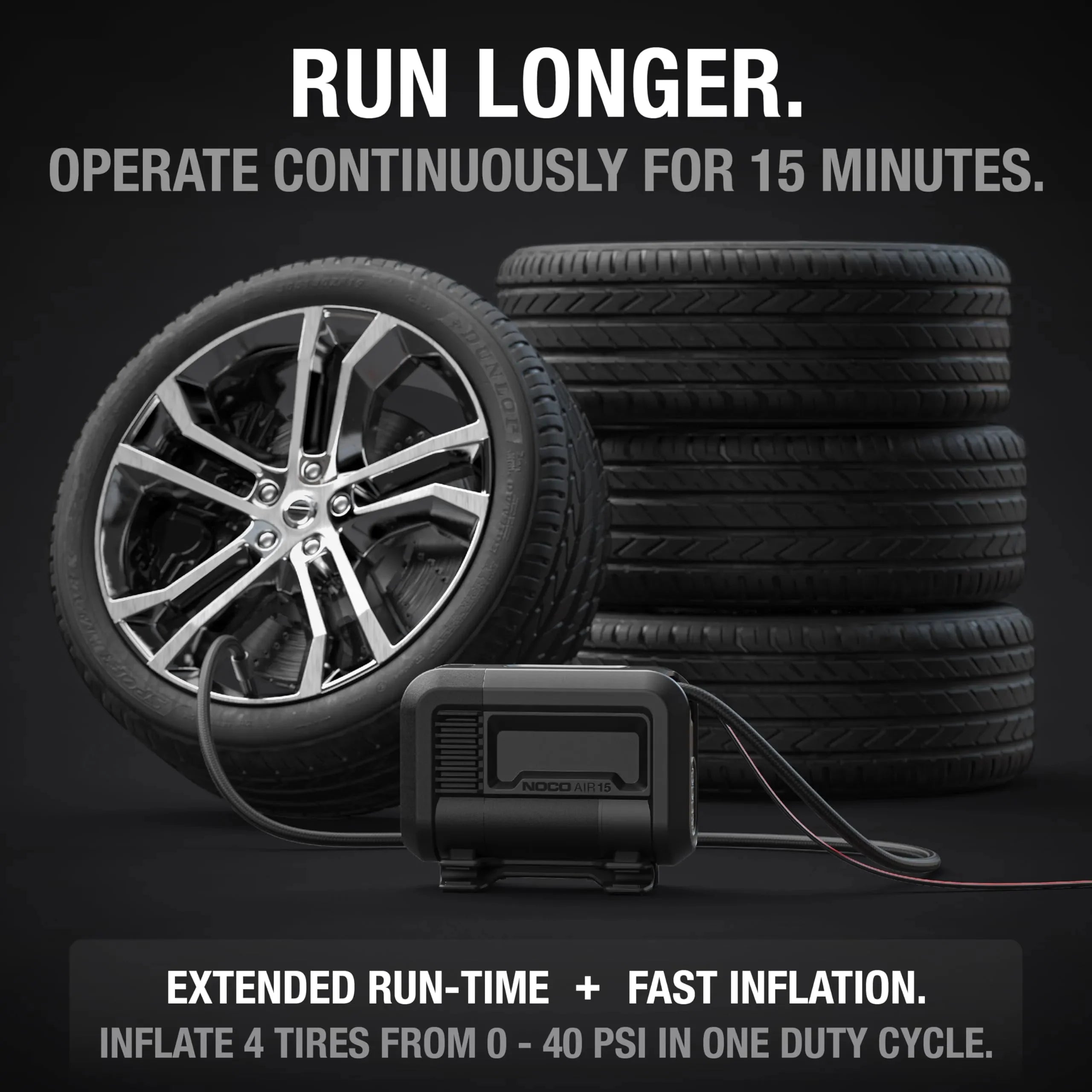 UltraFast 15A Tire Inflator, 12V Portable Air Compressor Pump, Rated at 80 PSI, Inflates Tires from 0-40 PSI in 2.9 Minutes with a Digital Gauge, Smart Pressure and Auto-Shutoff