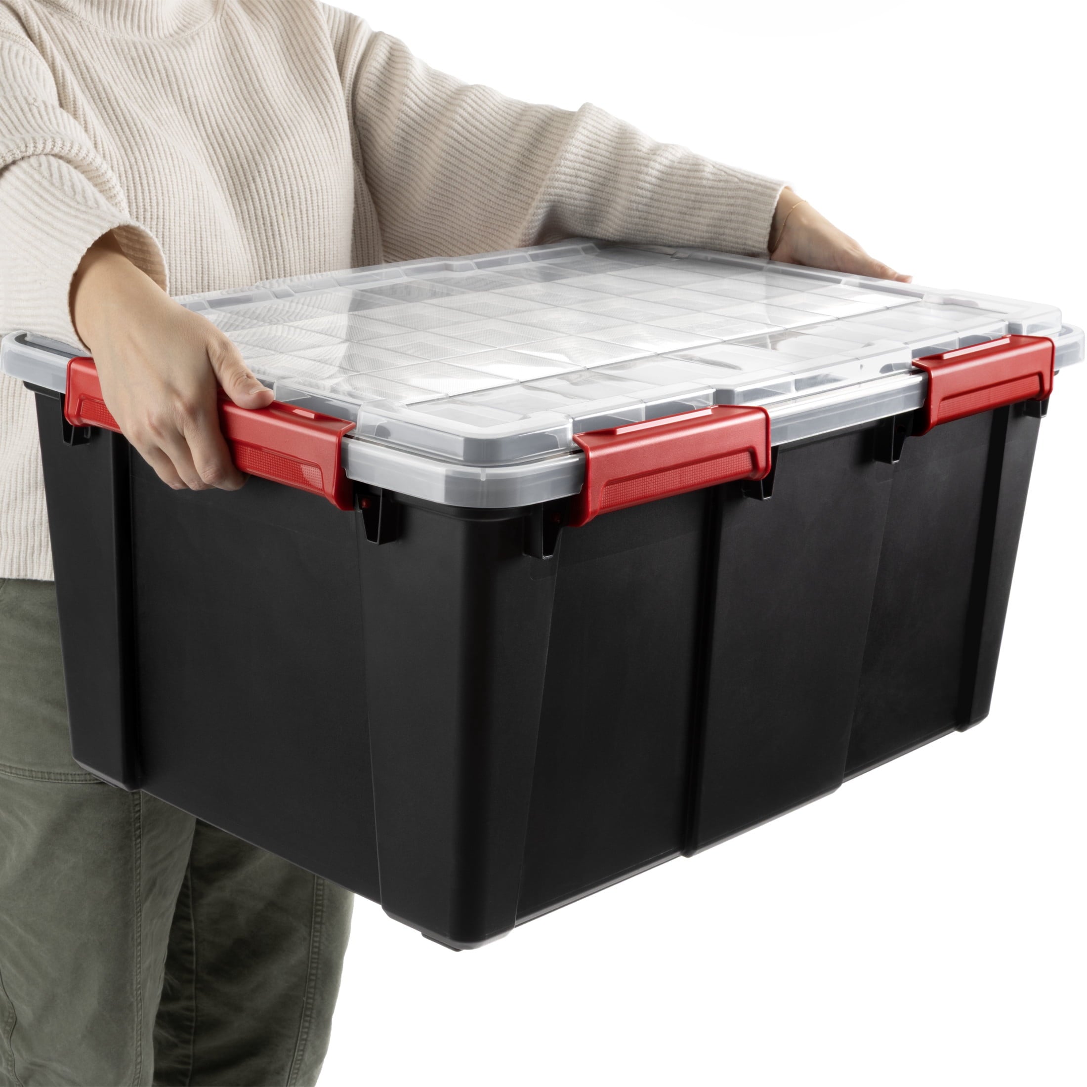 20 Gallon Large Gasket Tote, IP68 Plastic Storage Bin with Lid, Gasket Seal and Latches, Black