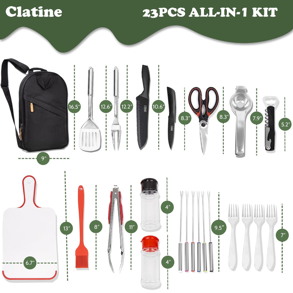 Camp Utensil Set Kitchen Cooking BBQ Grill Tool Kit with Organizer Bag, 12-Piece Travel Kitchen Grill Accessories Compact Gear Cookware Kit for Camping RV Sailboat Backyard BBQ
