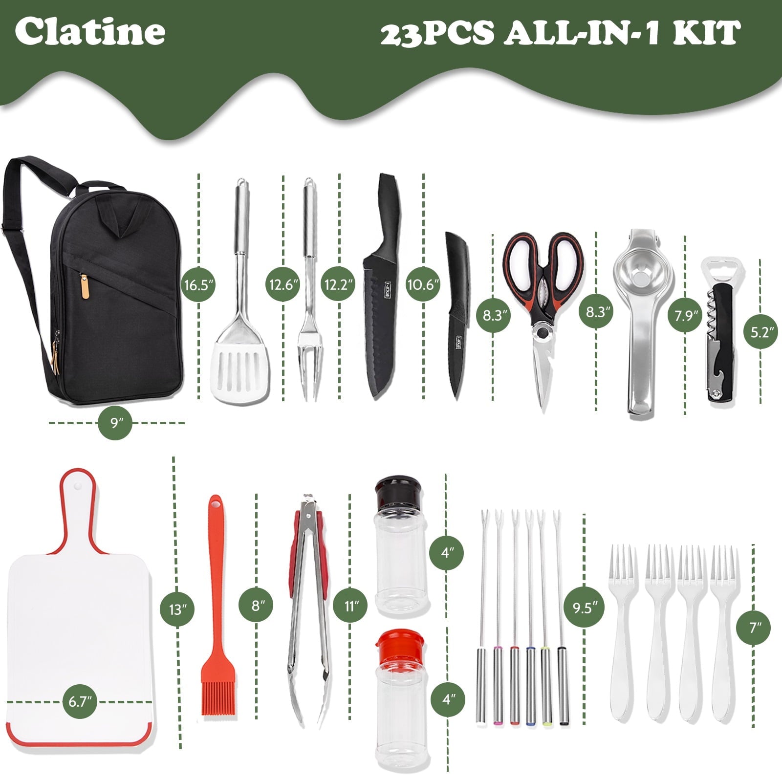 Camp Utensil Set Kitchen Cooking BBQ Grill Tool Kit with Organizer Bag, 12-Piece Travel Kitchen Grill Accessories Compact Gear Cookware Kit for Camping RV Sailboat Backyard BBQ