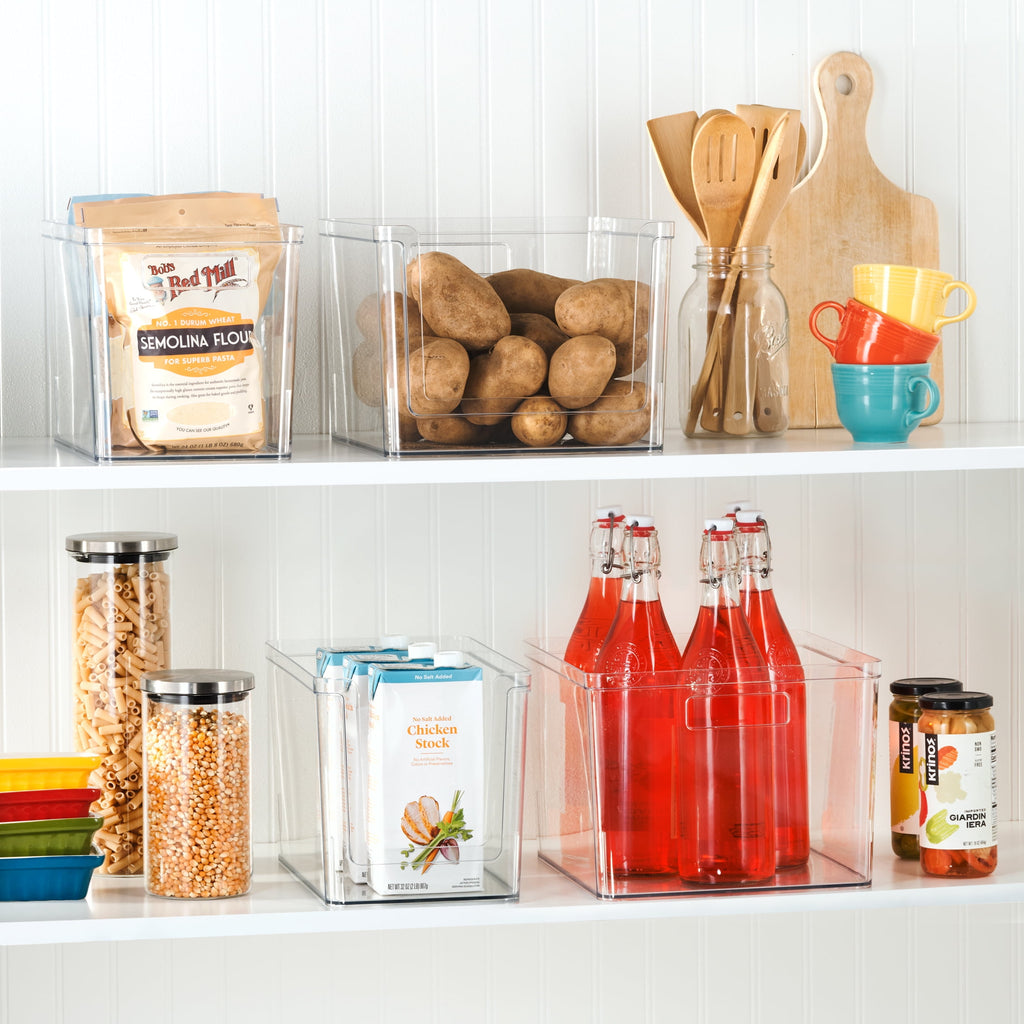 Deep Open-Front Pantry Organizer Bin, Clear Plastic, 12” x 10.5” x 8.0”