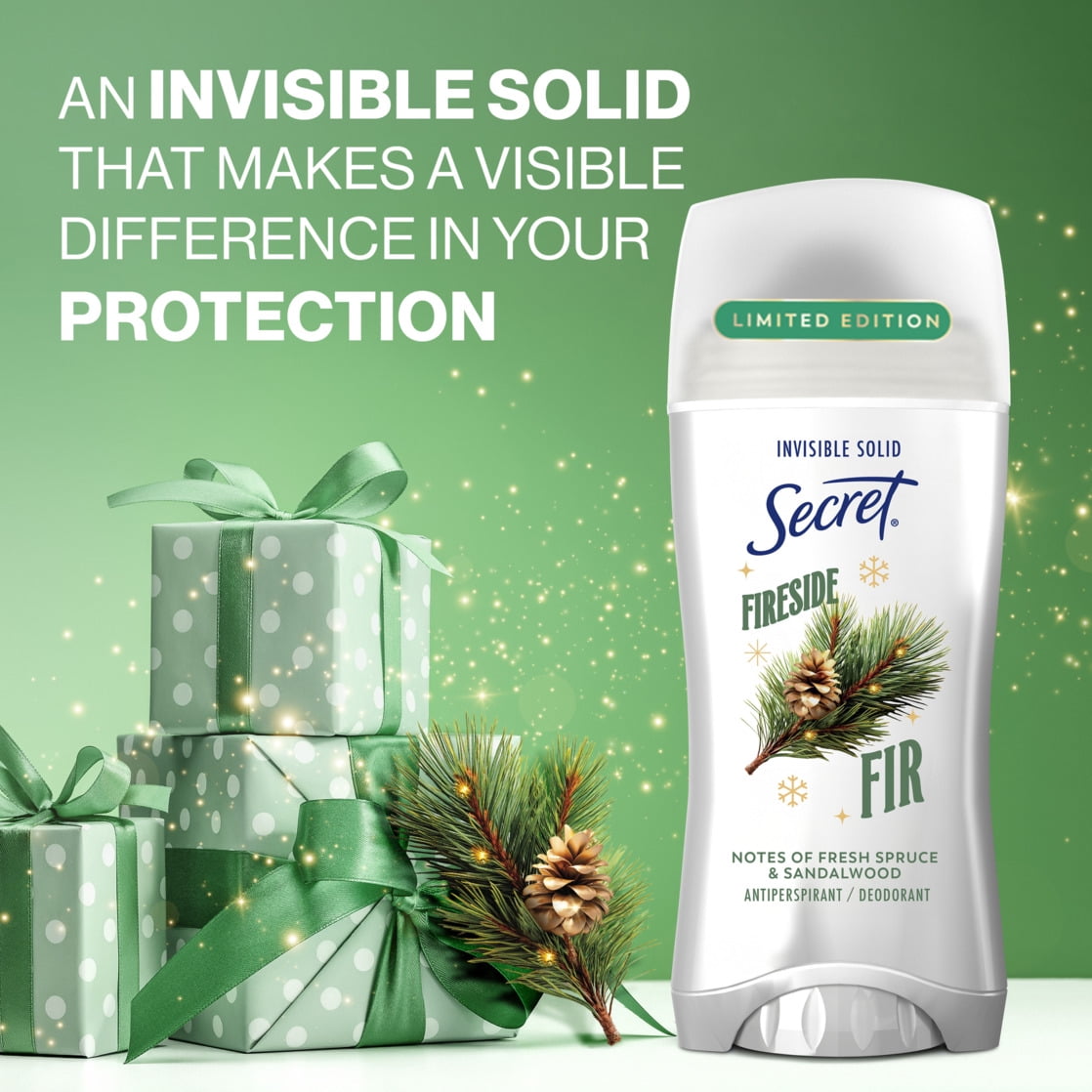 Fresh Invisible Solid Antiperspirant and Deodorant For Women, Fireside Fir, 2.6 oz
