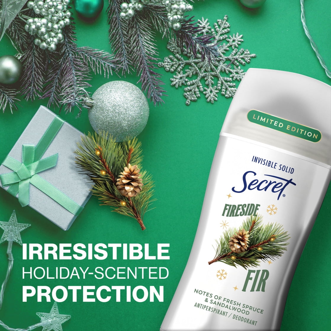 Fresh Invisible Solid Antiperspirant and Deodorant For Women, Fireside Fir, 2.6 oz